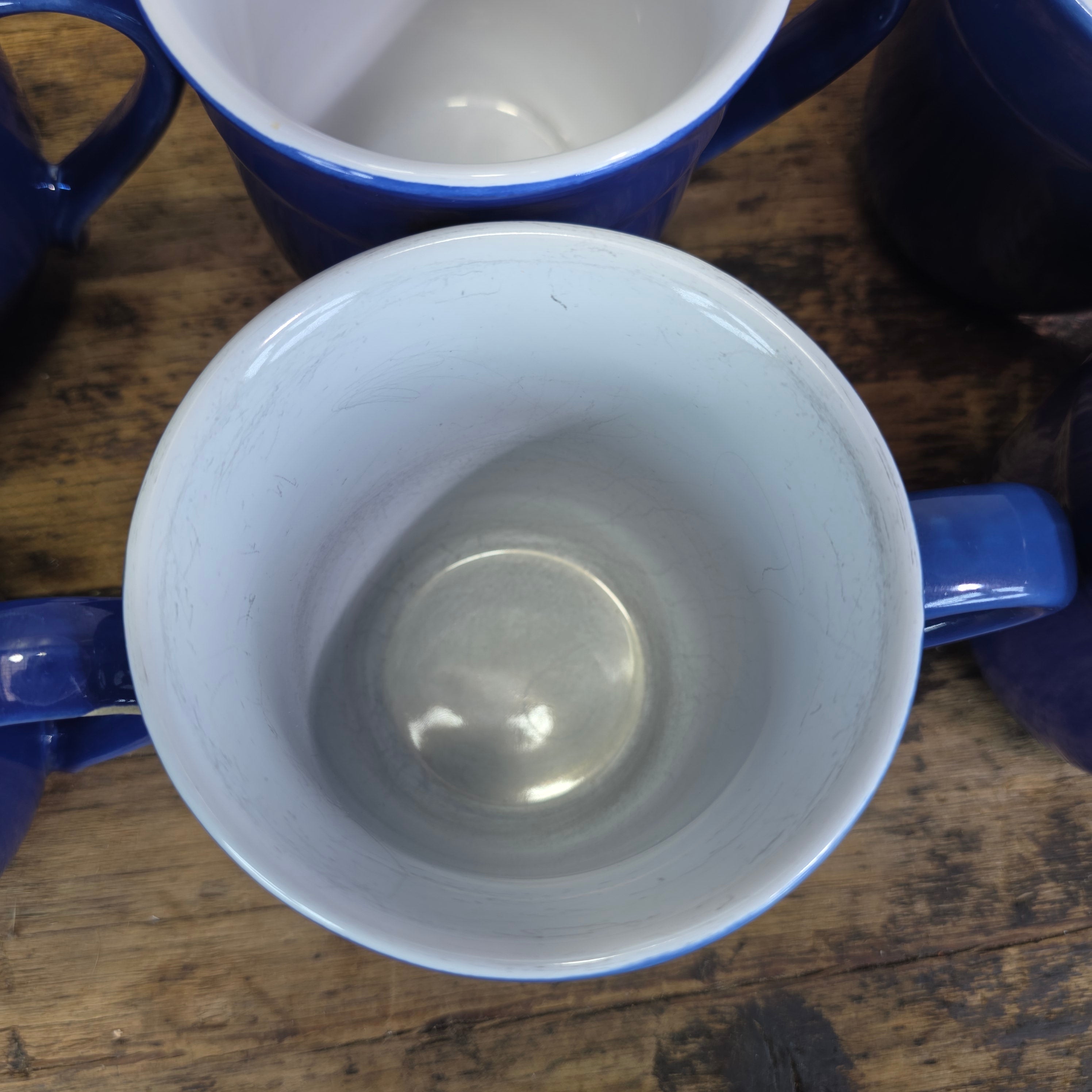 Emile Henry France 8714 Cobalt Blue White Ceramic Coffee Mug Cup Set of 8 AS-IS
