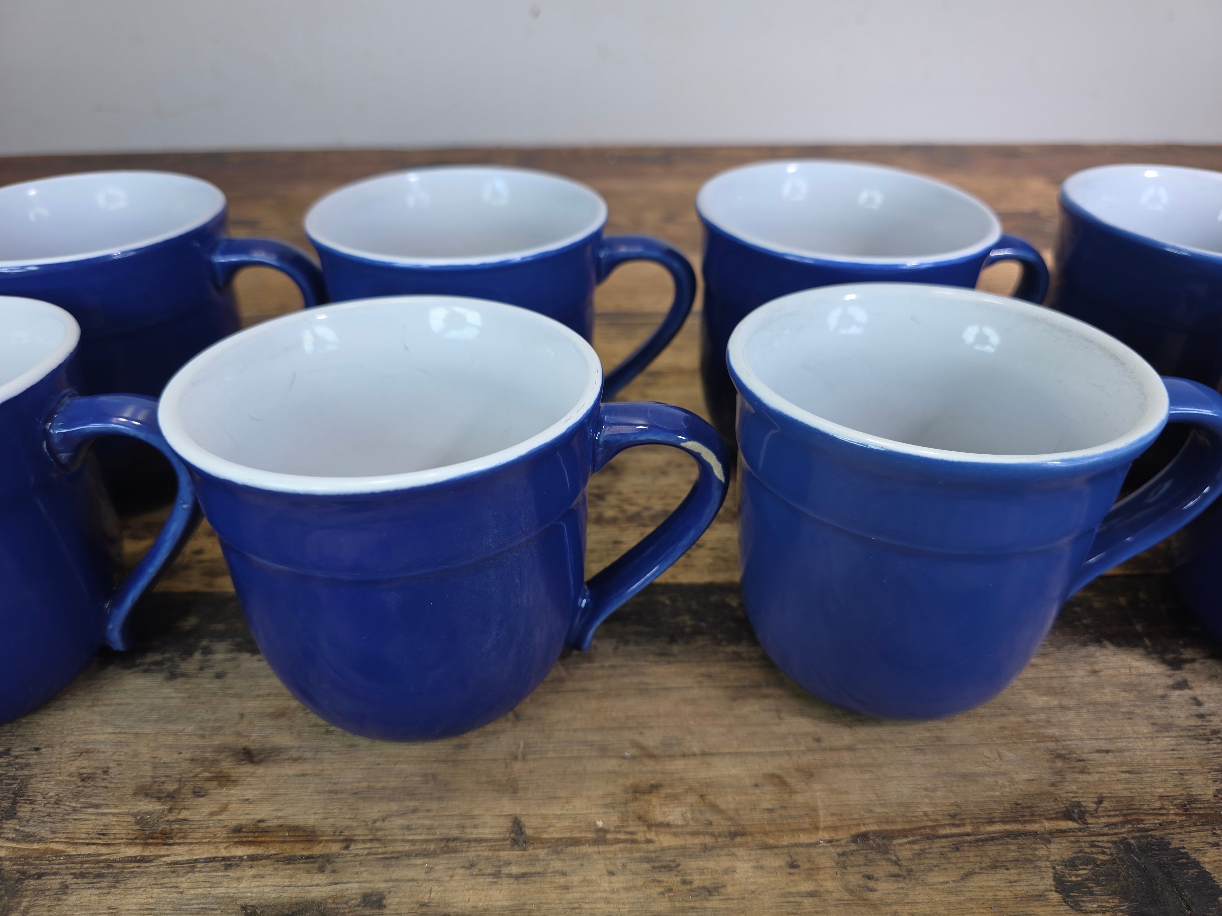 Emile Henry France 8714 Cobalt Blue White Ceramic Coffee Mug Cup Set of 8 AS-IS