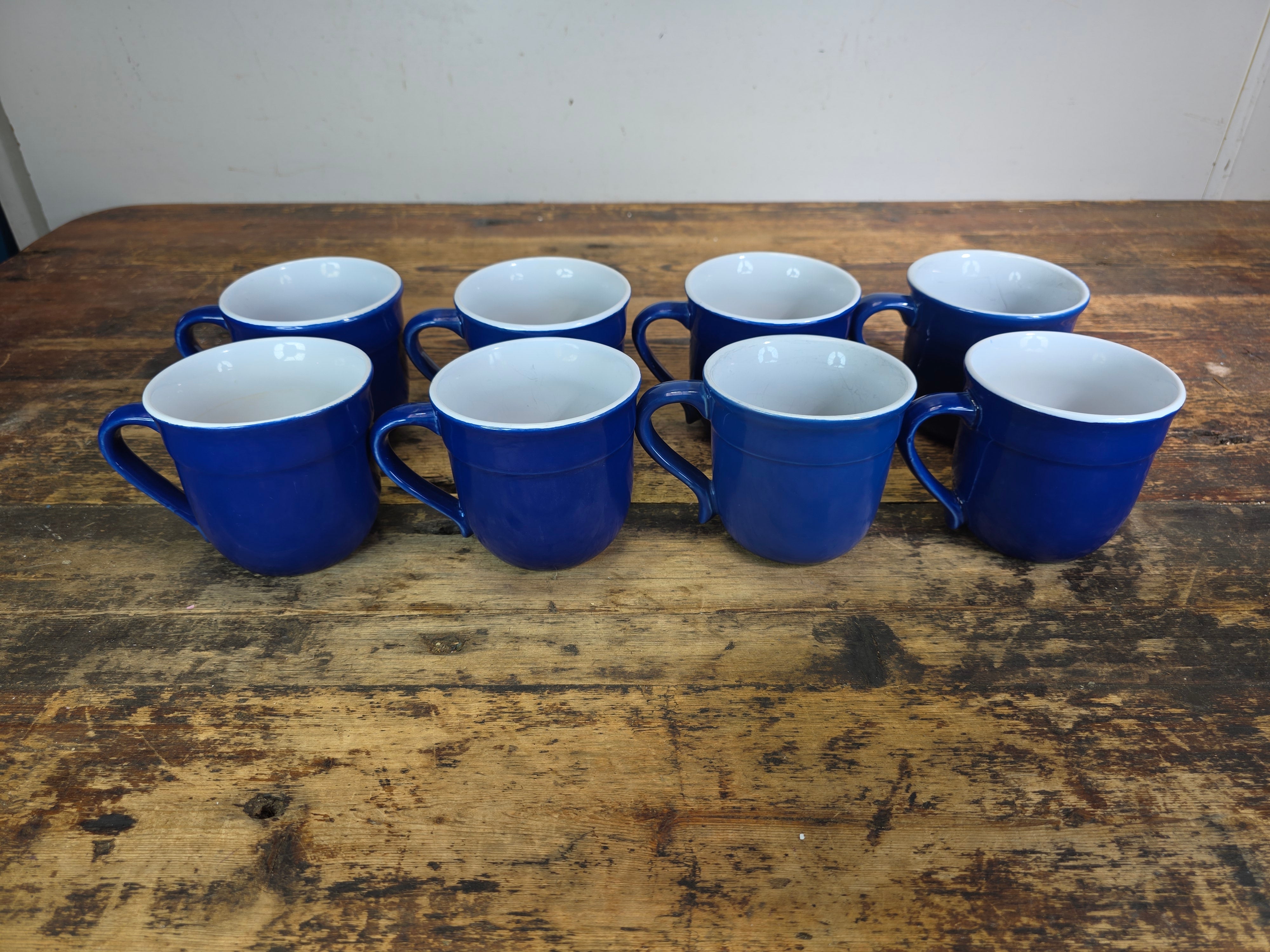 Emile Henry France 8714 Cobalt Blue White Ceramic Coffee Mug Cup Set of 8 AS-IS