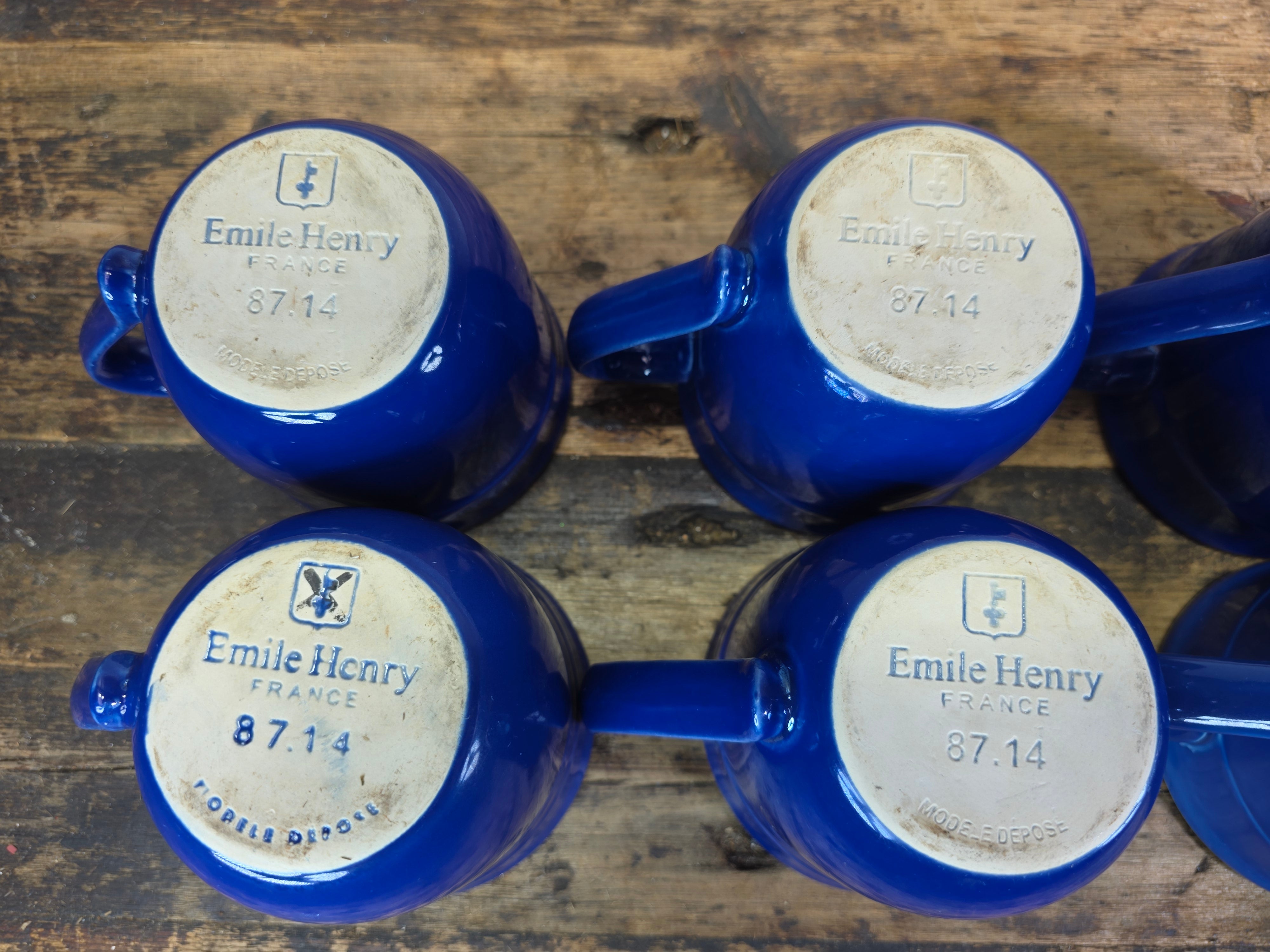 Emile Henry France 8714 Cobalt Blue White Ceramic Coffee Mug Cup Set of 8 AS-IS