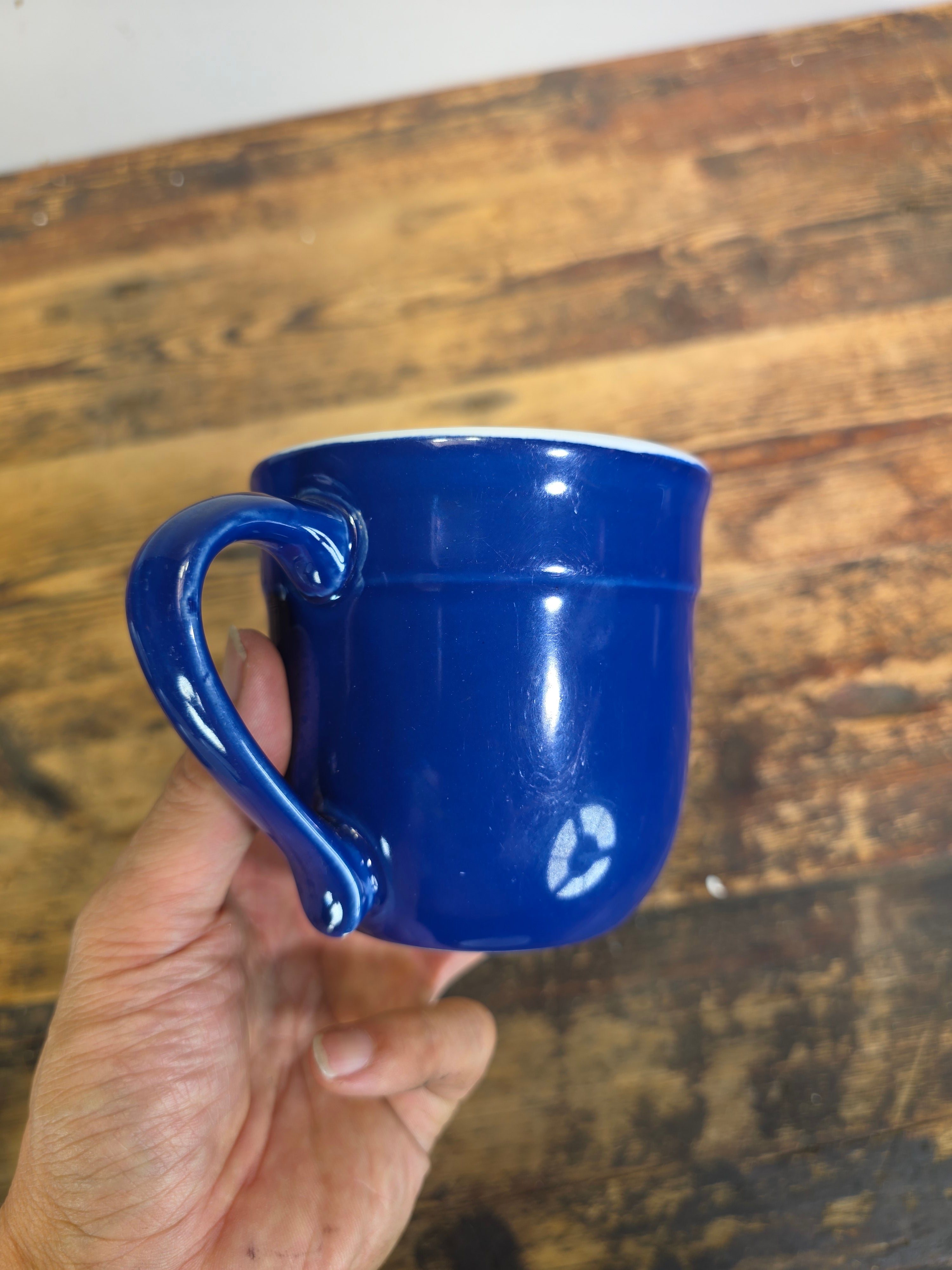 Emile Henry France 8714 Cobalt Blue White Ceramic Coffee Mug Cup Set of 8 AS-IS