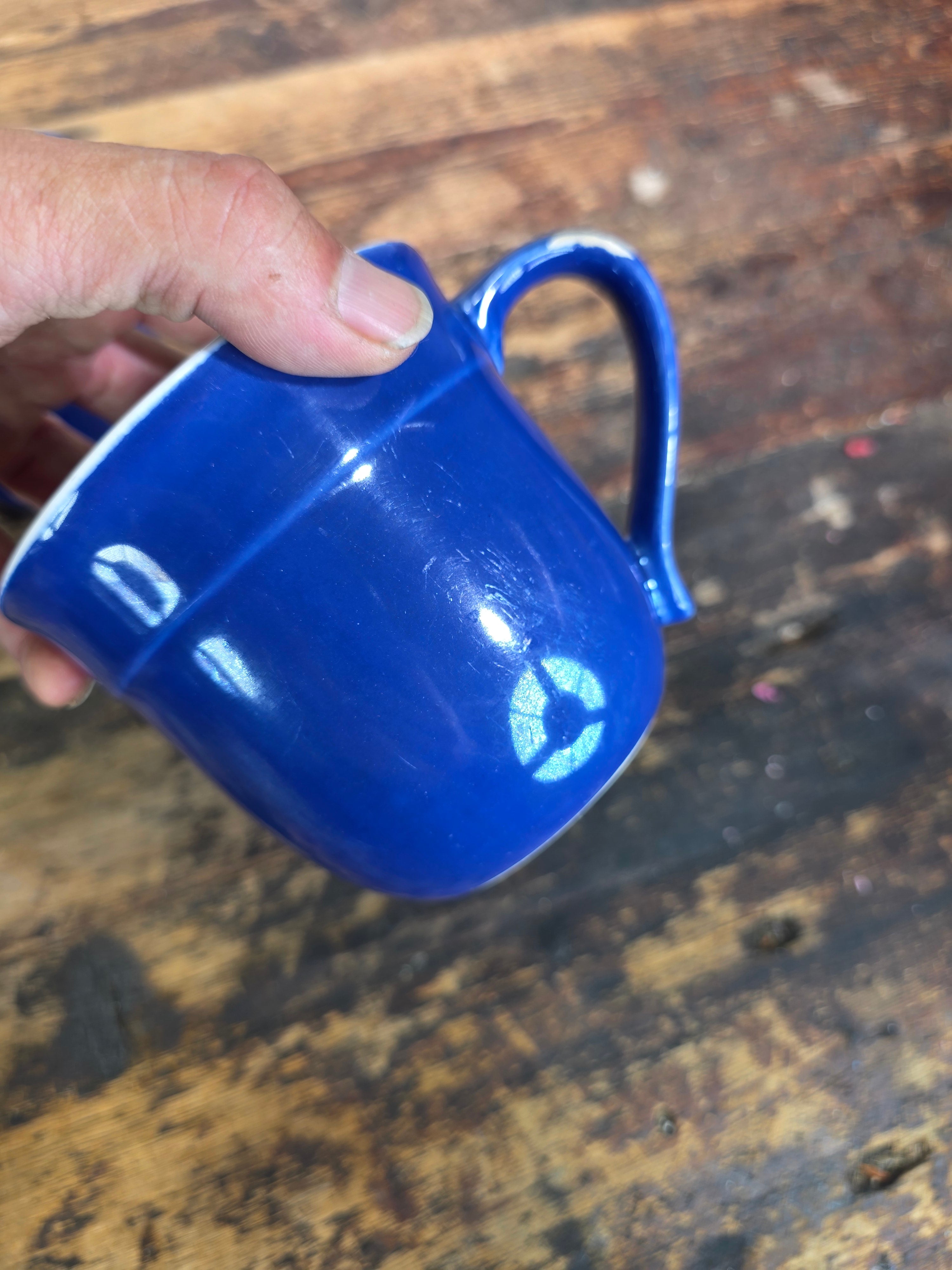 Emile Henry France 8714 Cobalt Blue White Ceramic Coffee Mug Cup Set of 8 AS-IS