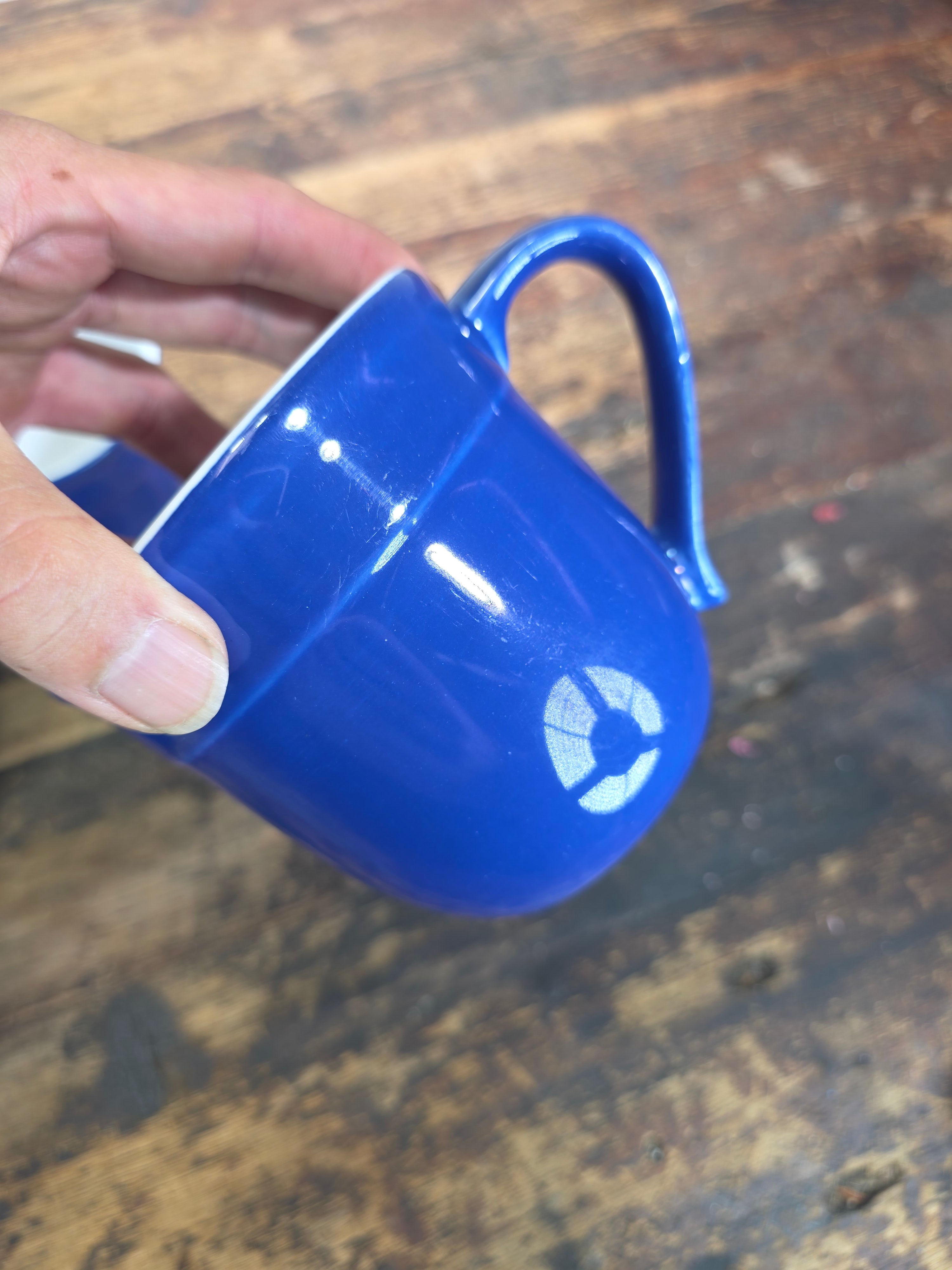 Emile Henry France 8714 Cobalt Blue White Ceramic Coffee Mug Cup Set of 8 AS-IS