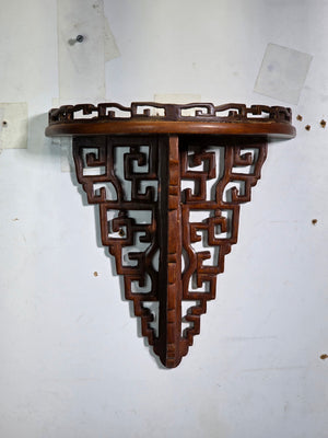 Vintage Chinese Carved Wood Wall Shelf Bracket Fretwork Openwork Chinoiserie
