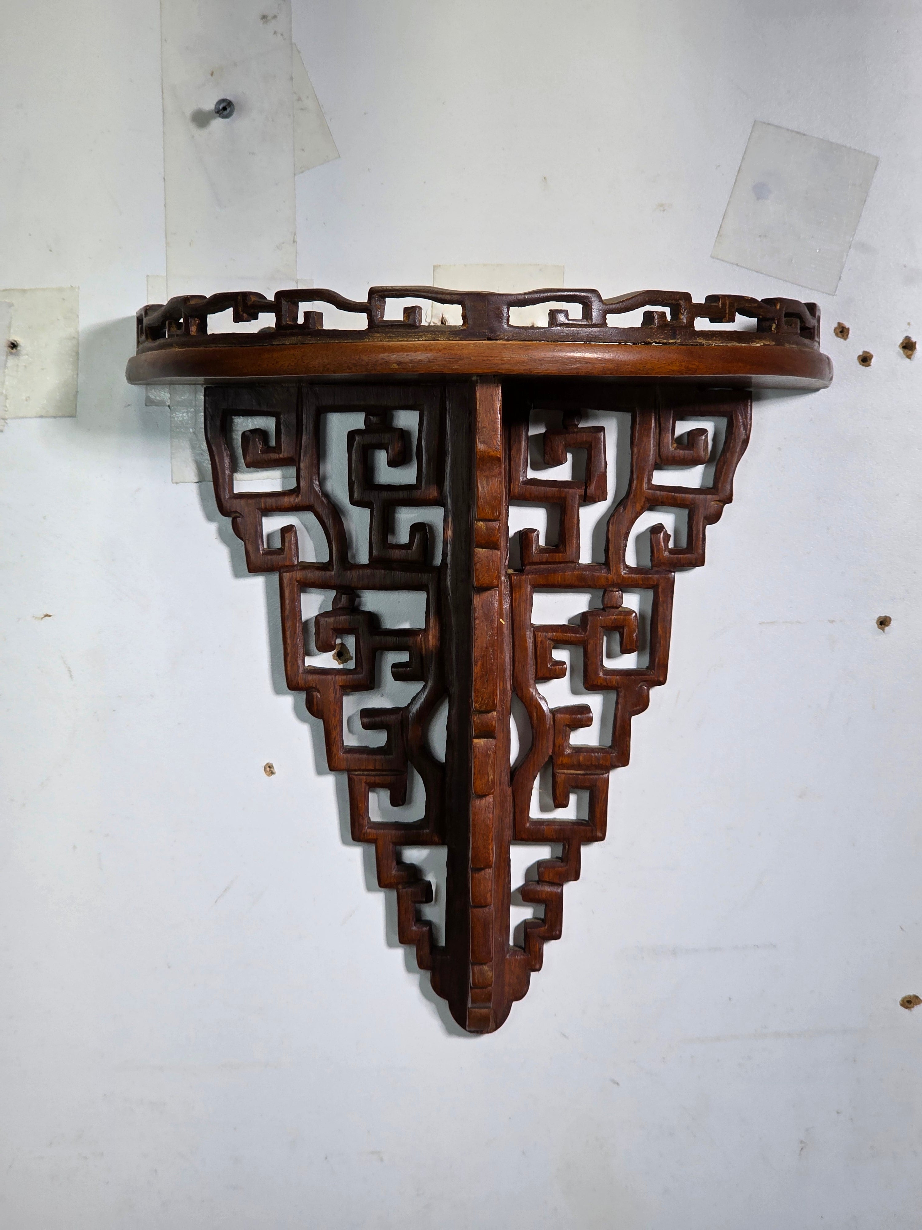Vintage Chinese Carved Wood Wall Shelf Bracket Fretwork Openwork Chinoiserie