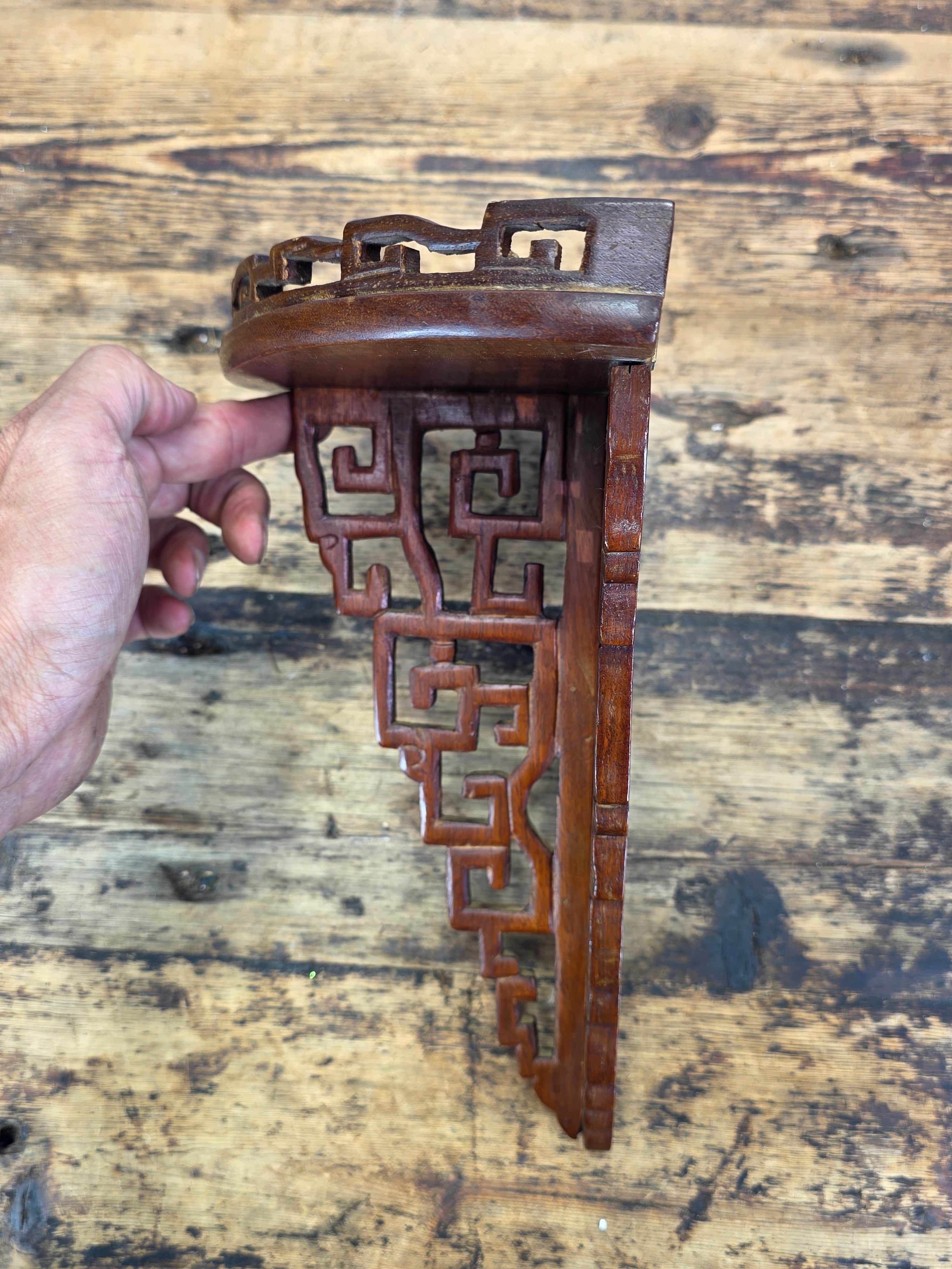 Vintage Chinese Carved Wood Wall Shelf Bracket Fretwork Openwork Chinoiserie