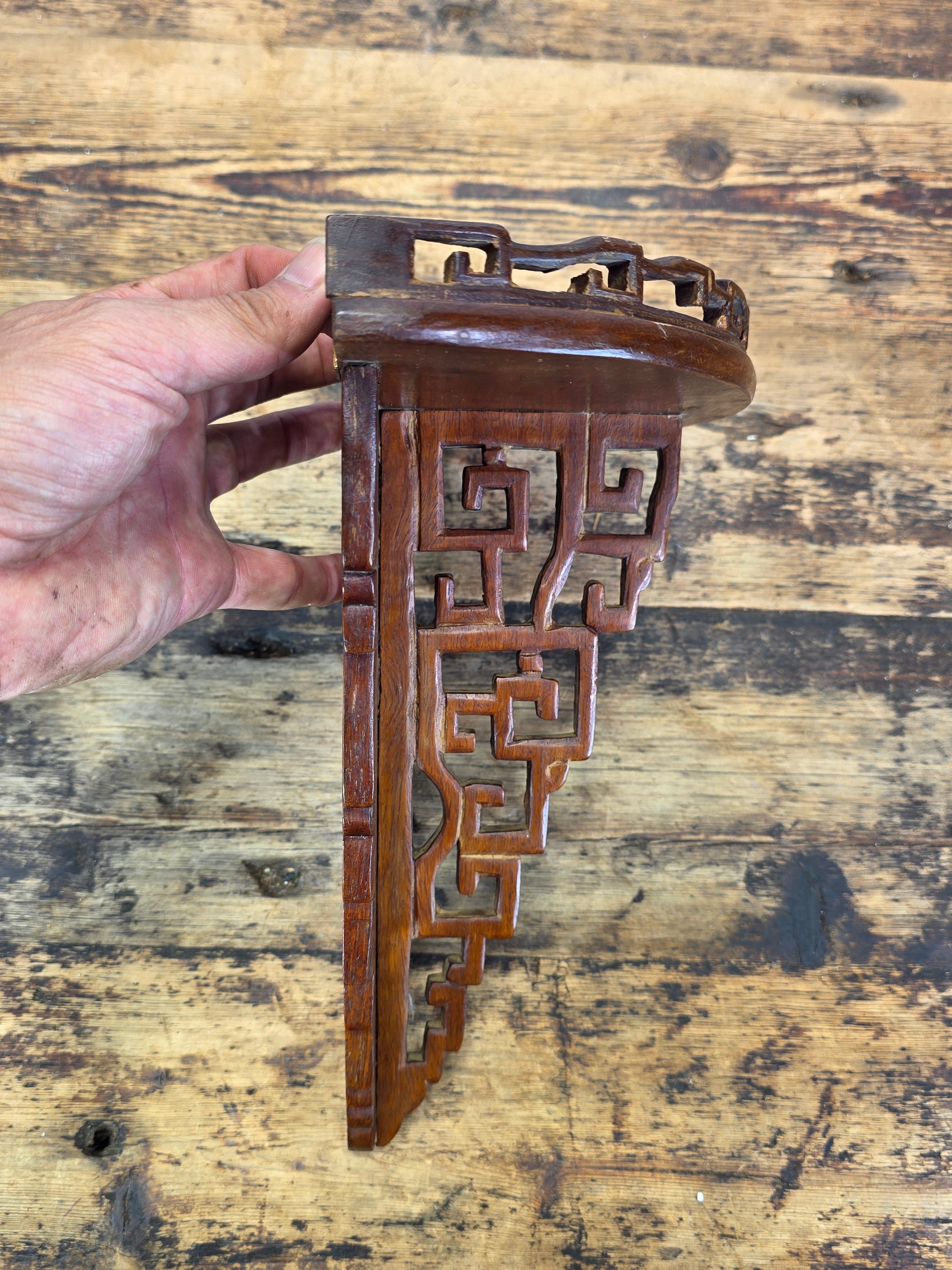 Vintage Chinese Carved Wood Wall Shelf Bracket Fretwork Openwork Chinoiserie
