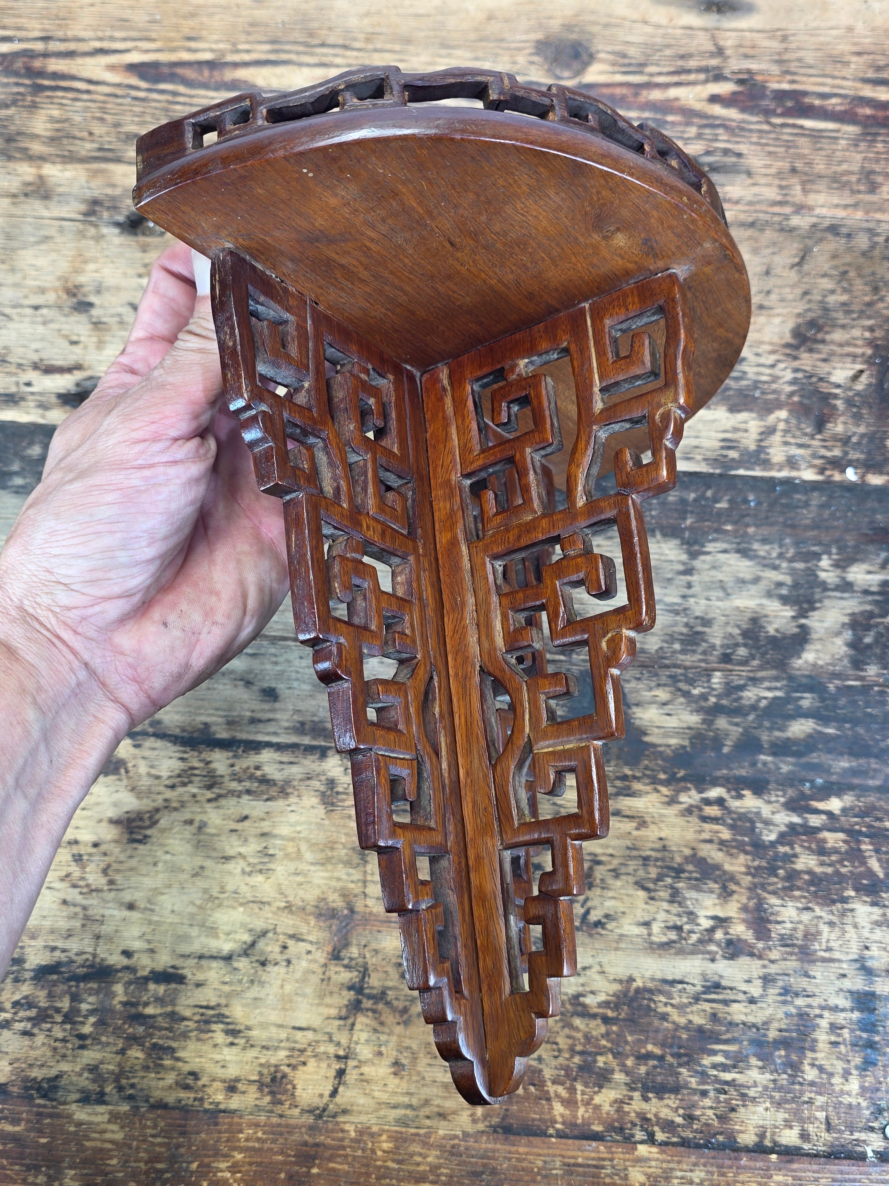 Vintage Chinese Carved Wood Wall Shelf Bracket Fretwork Openwork Chinoiserie
