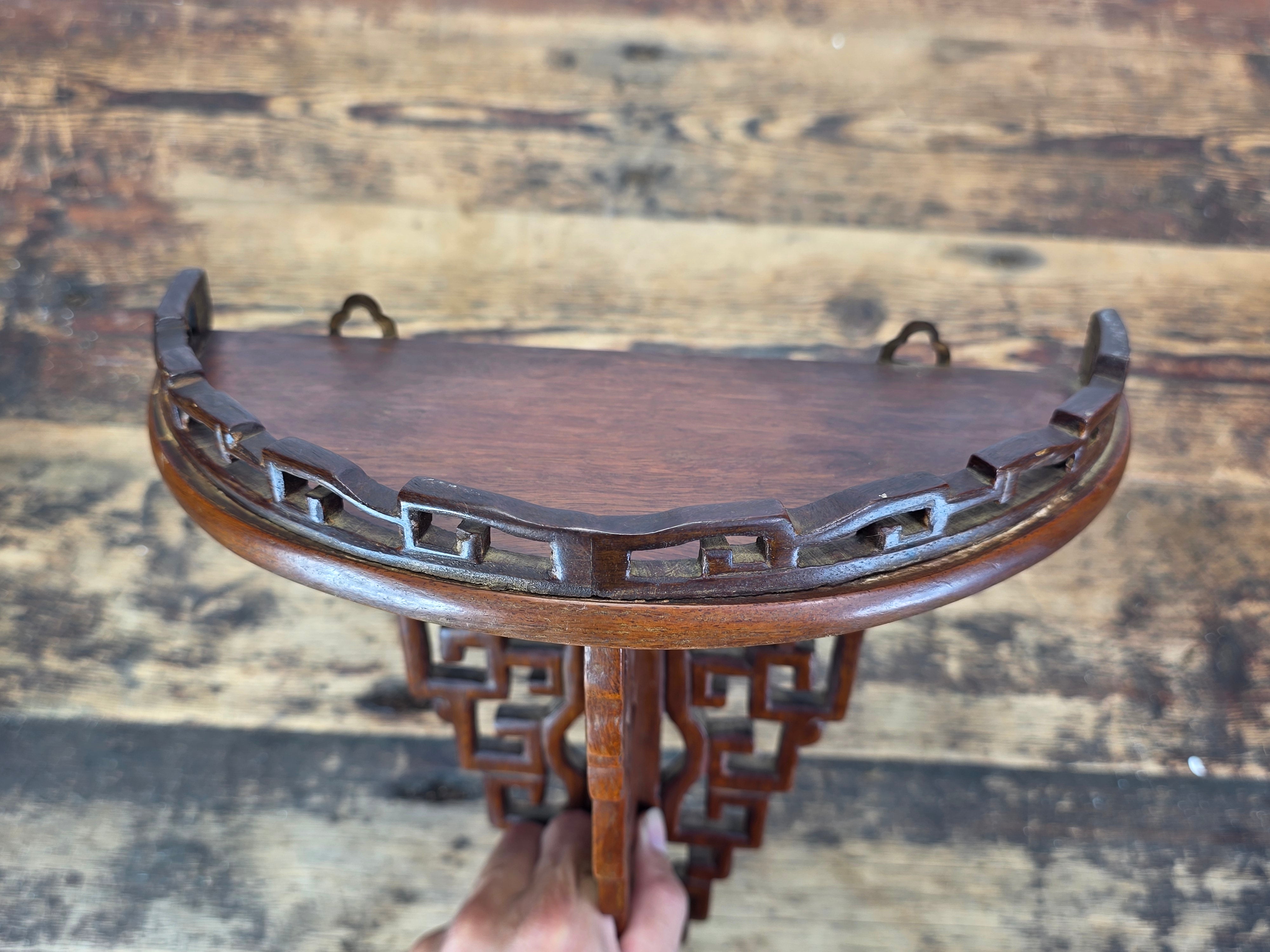 Vintage Chinese Carved Wood Wall Shelf Bracket Fretwork Openwork Chinoiserie