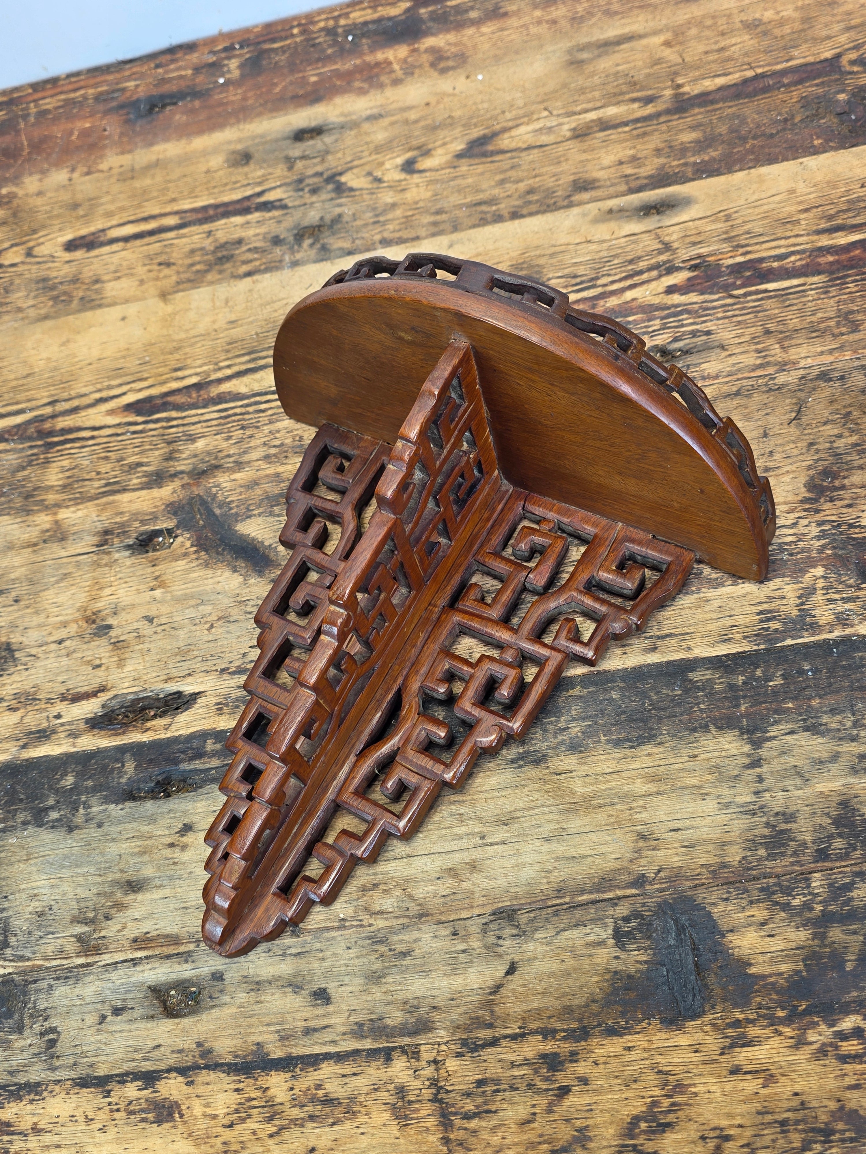 Vintage Chinese Carved Wood Wall Shelf Bracket Fretwork Openwork Chinoiserie