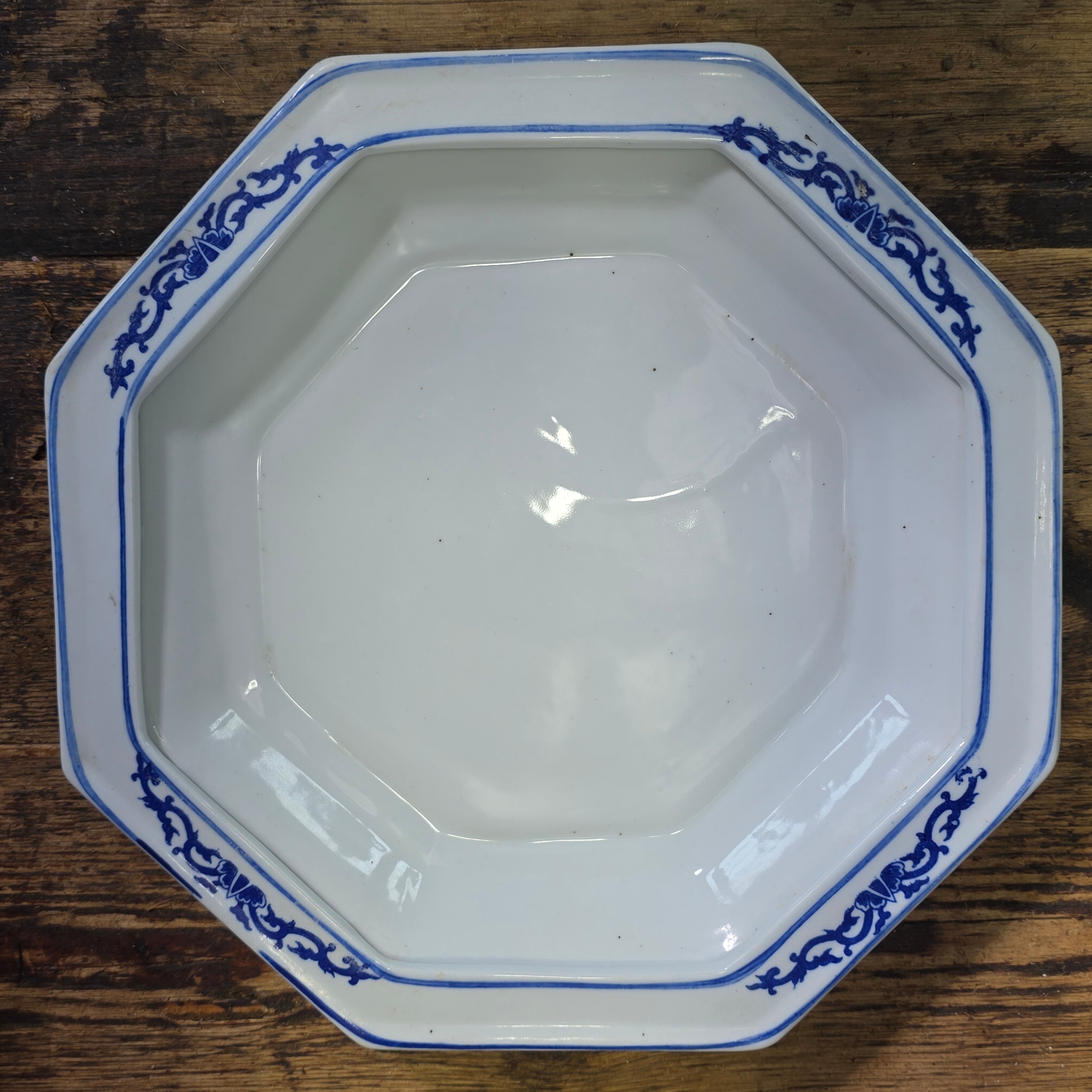 Vintage Chinoiserie Blue White Porcelain Octagonal Flower Pot Planter Jingdezhen