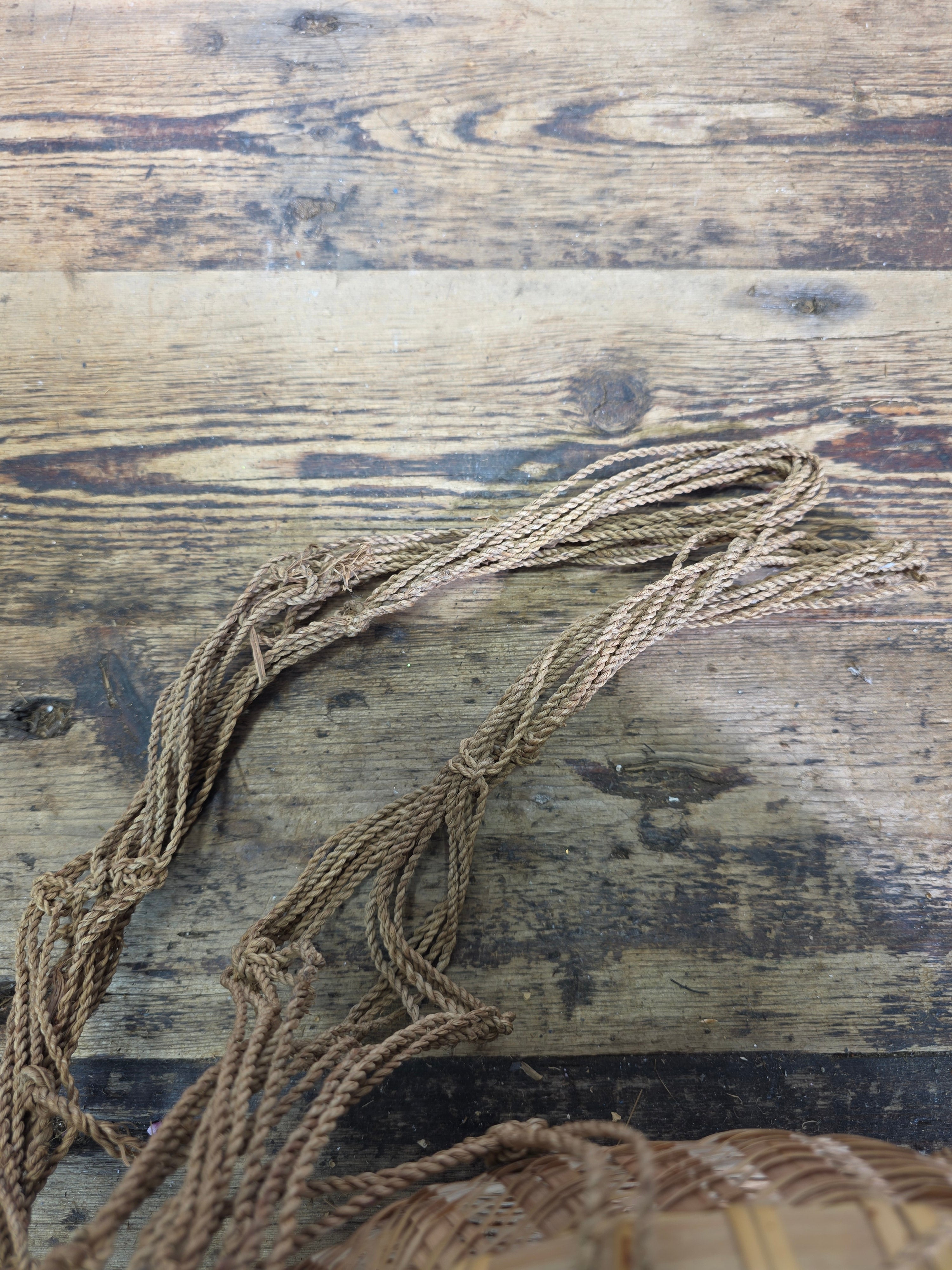 Vintage Boho Bamboo Hanging Basket Macrame Rope Sling Japandi Plant Fruit Basket
