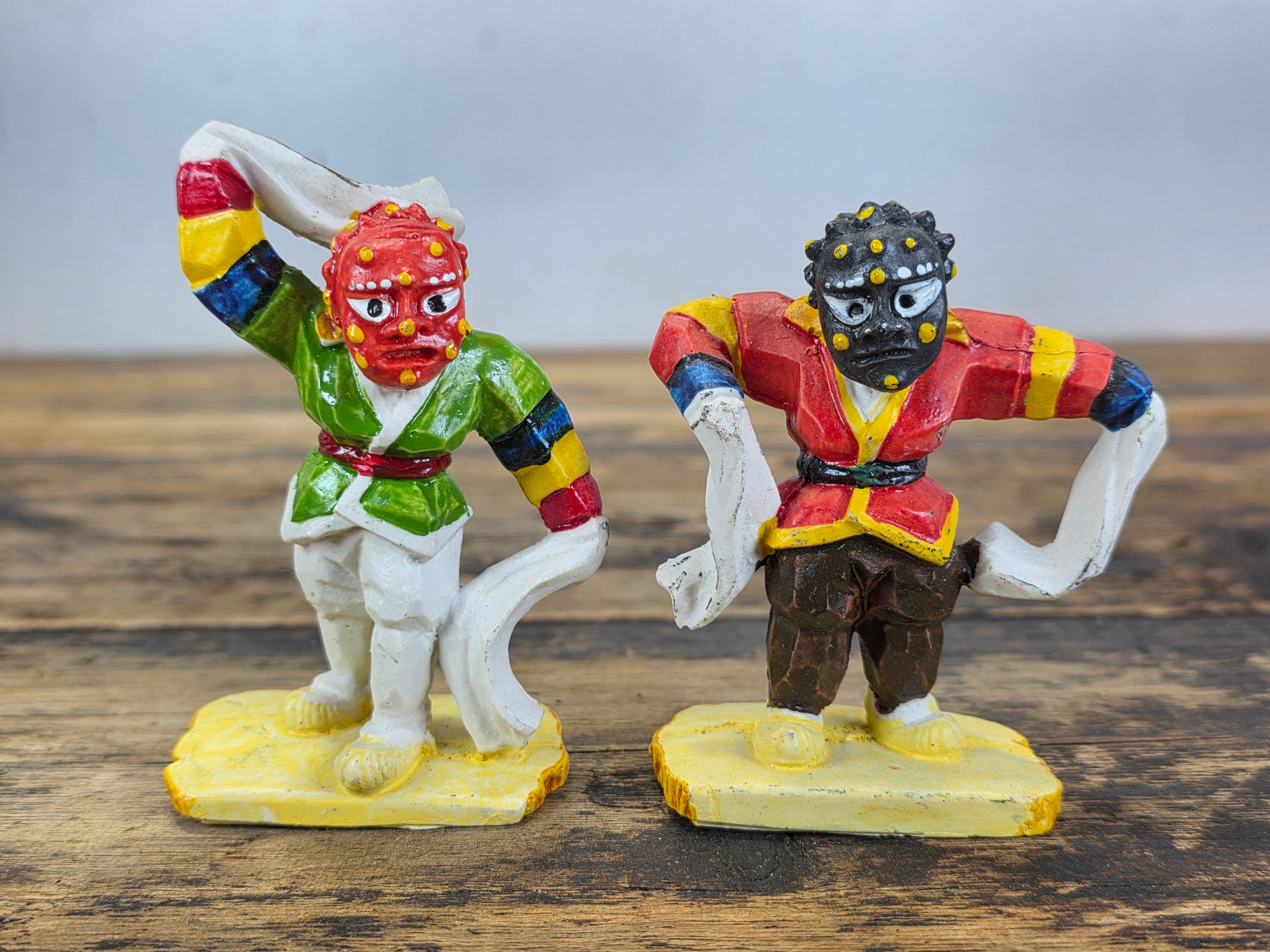 Vintage Korean Bongsan Talchum Mask Dance Figures Hand Painted Folk Art Set of 5