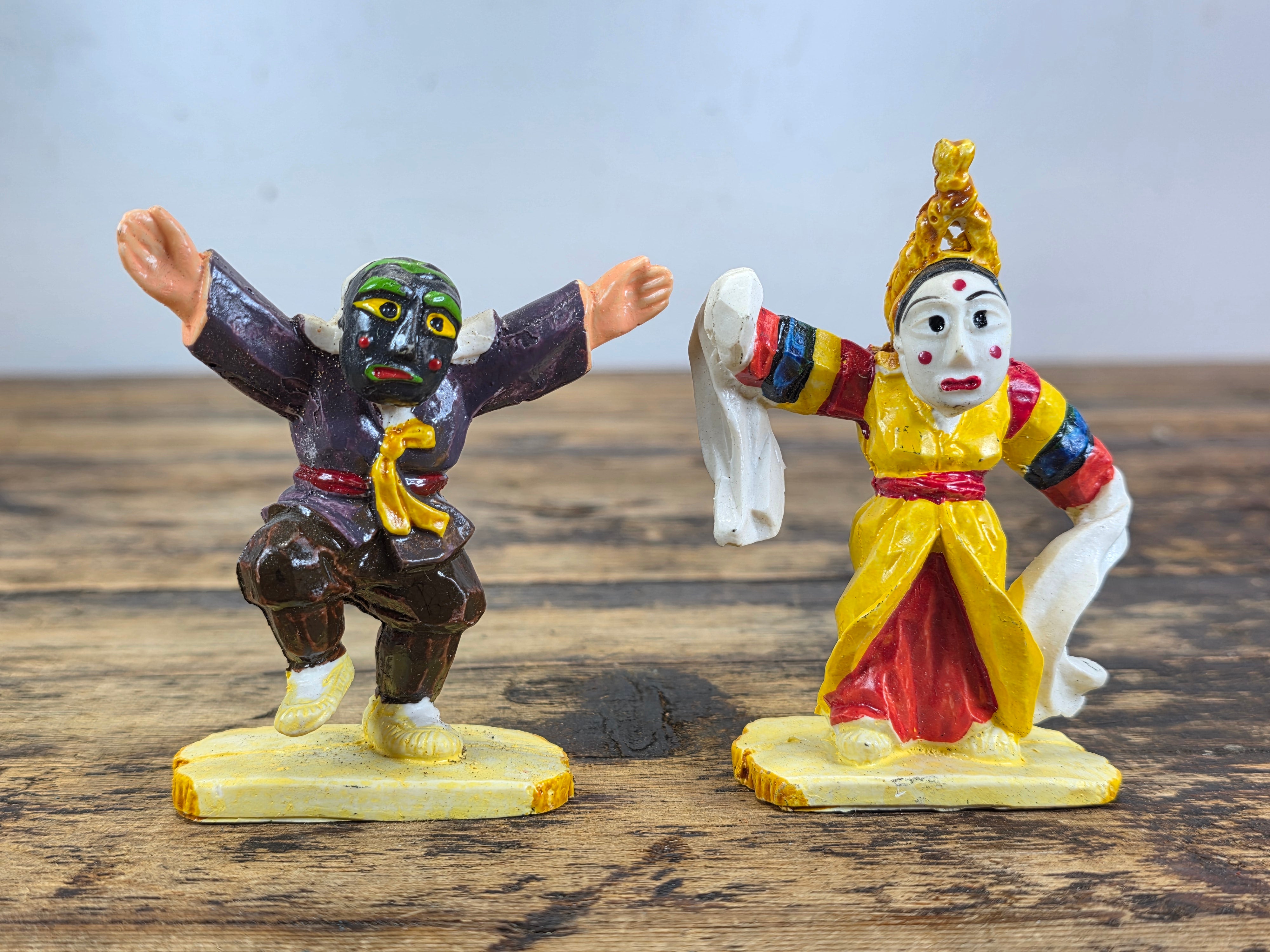 Vintage Korean Bongsan Talchum Mask Dance Figures Hand Painted Folk Art Set of 5