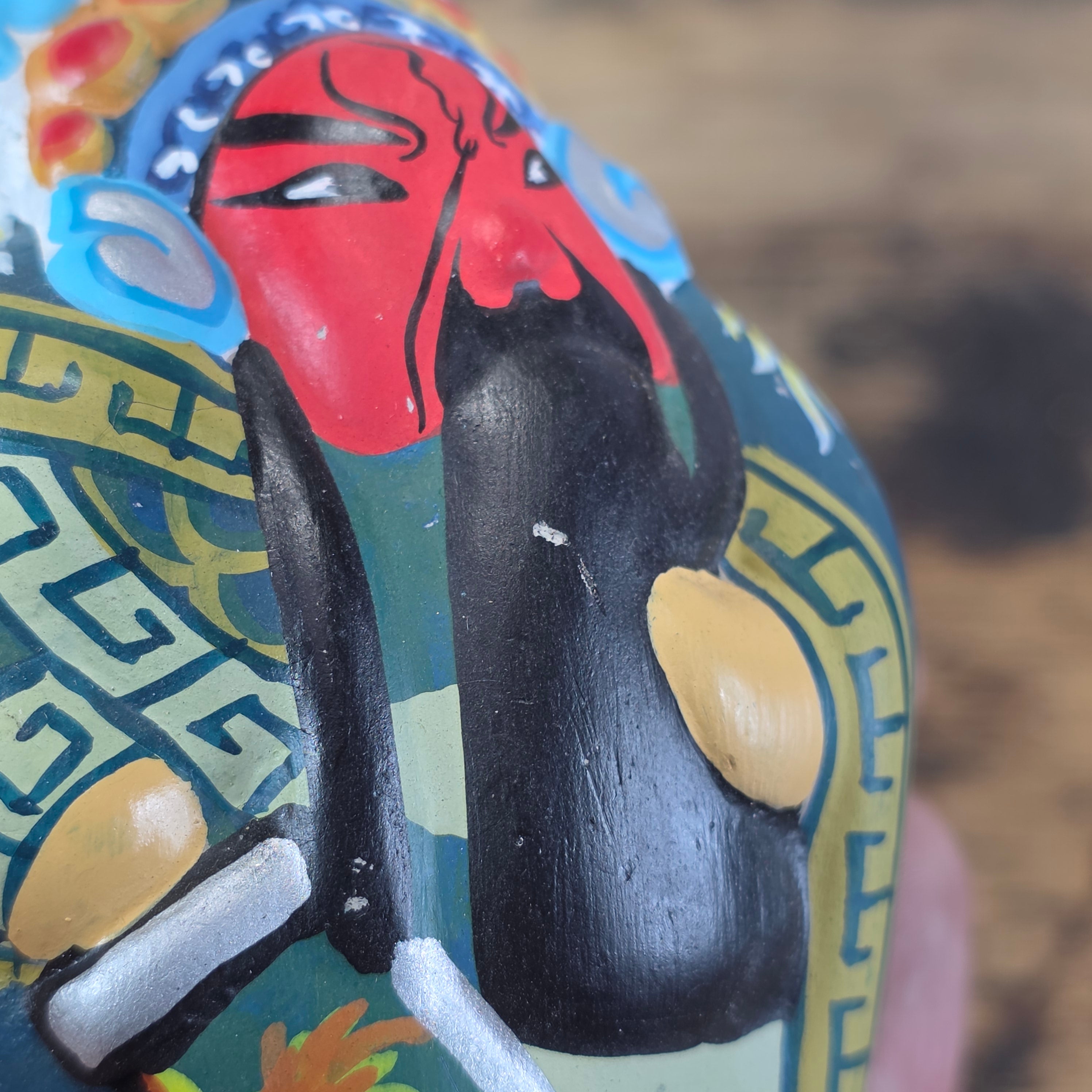 Vintage Chinese Peking Opera Painted Clay Figurine Red Face Warrior Guan Yu