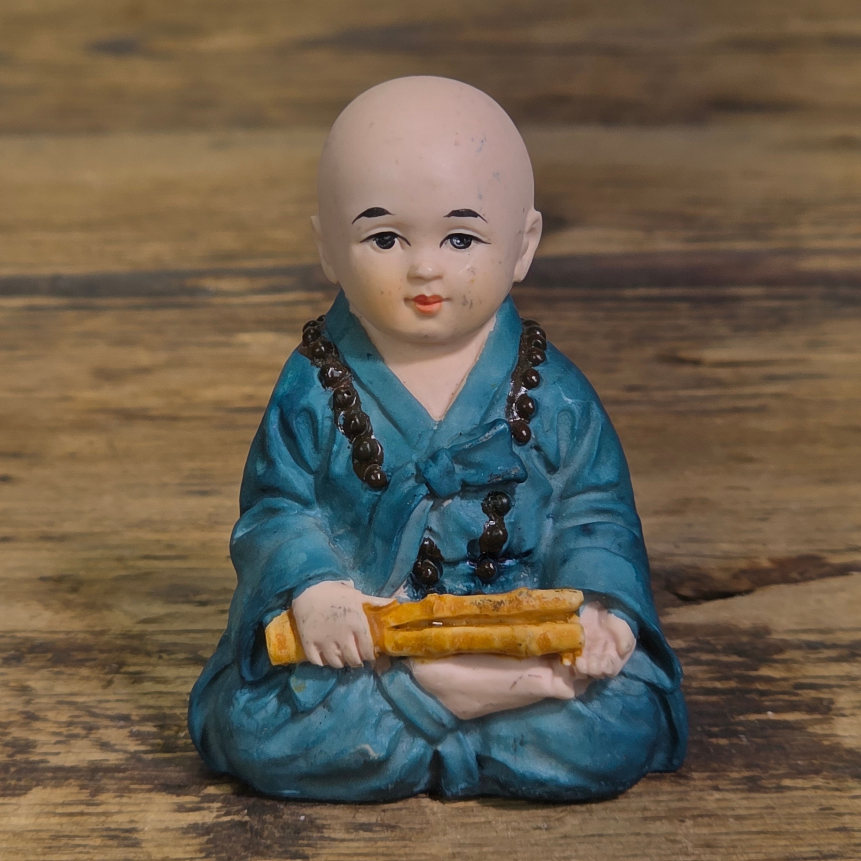Korean Yejin Craft Baby Buddhist Monk Figurine Blue Resin Miniature Zen Statue