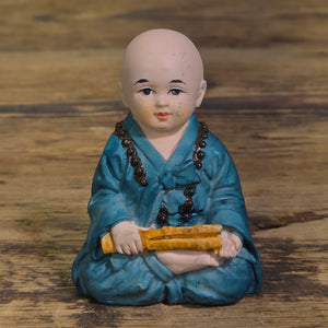 Korean Yejin Craft Baby Buddhist Monk Figurine Blue Resin Miniature Zen Statue