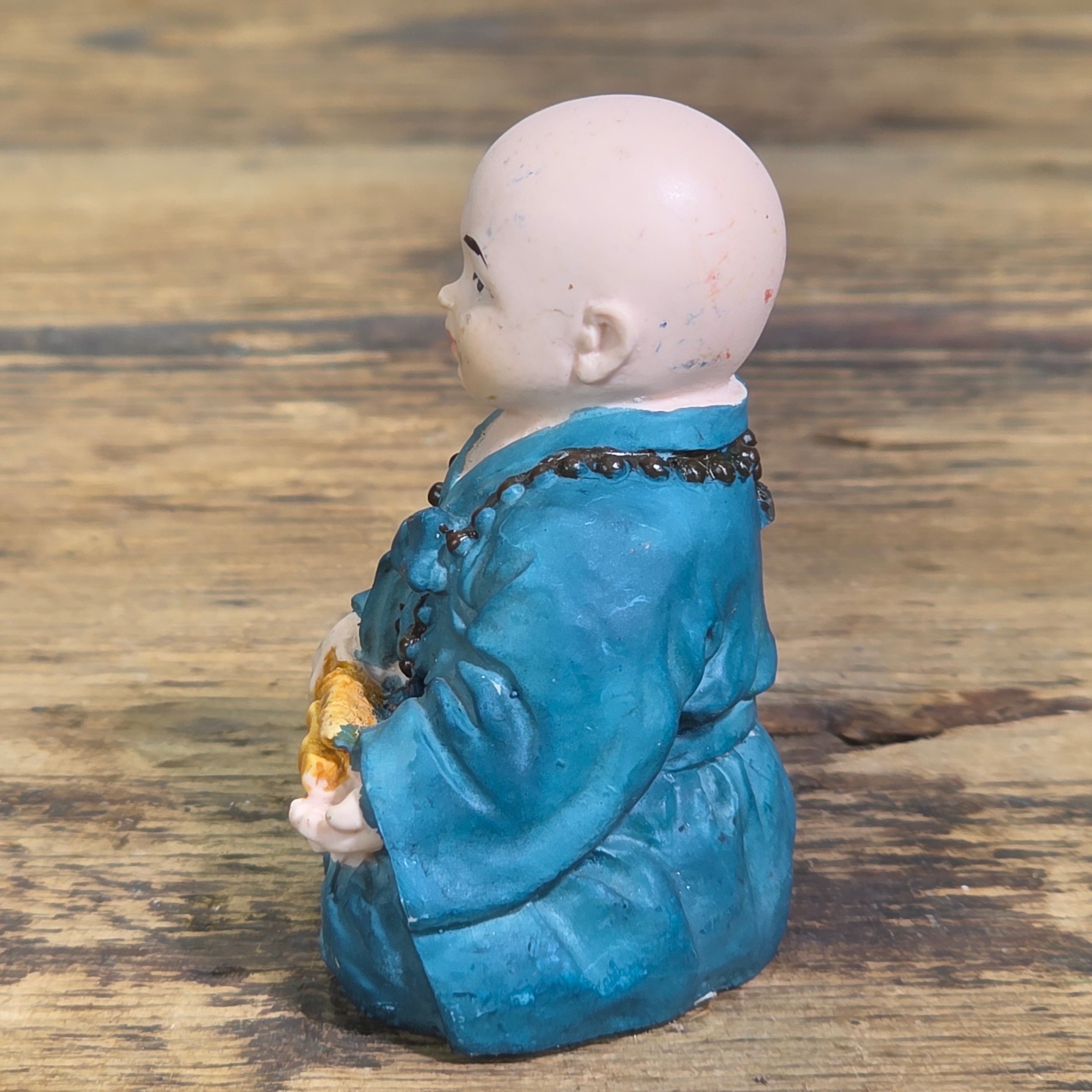 Korean Yejin Craft Baby Buddhist Monk Figurine Blue Resin Miniature Zen Statue