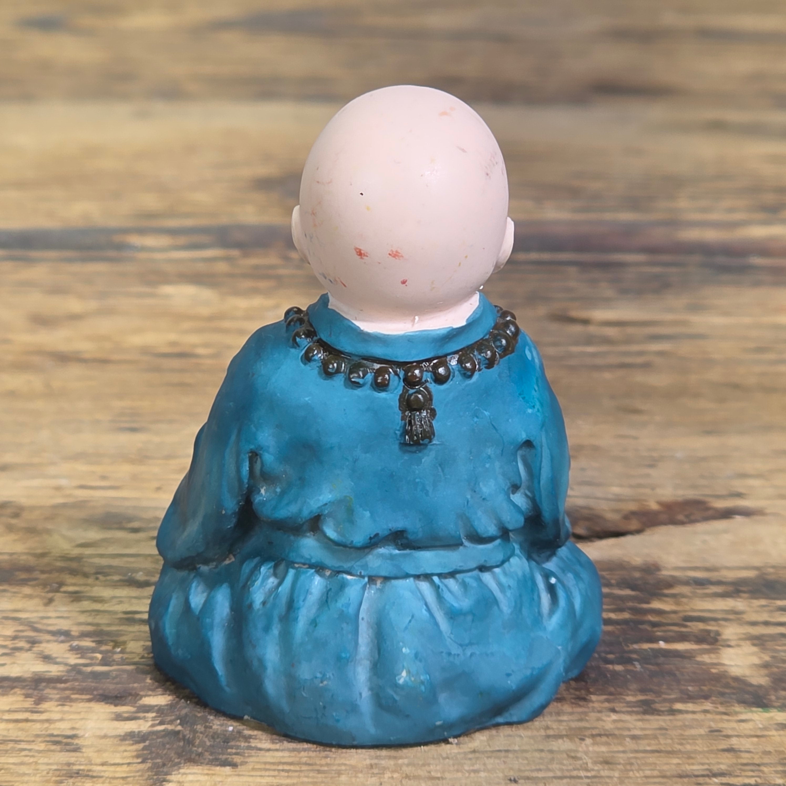Korean Yejin Craft Baby Buddhist Monk Figurine Blue Resin Miniature Zen Statue