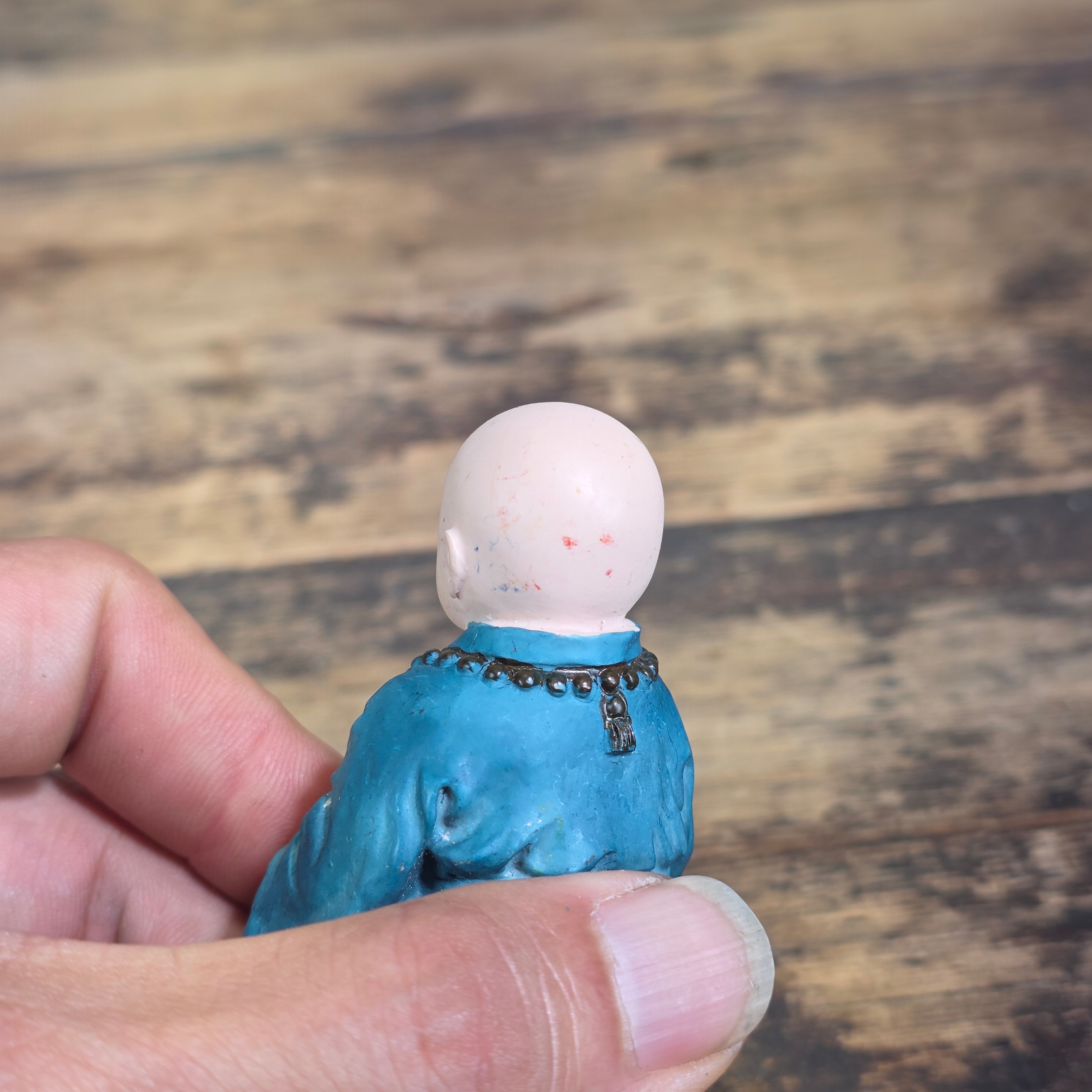 Korean Yejin Craft Baby Buddhist Monk Figurine Blue Resin Miniature Zen Statue