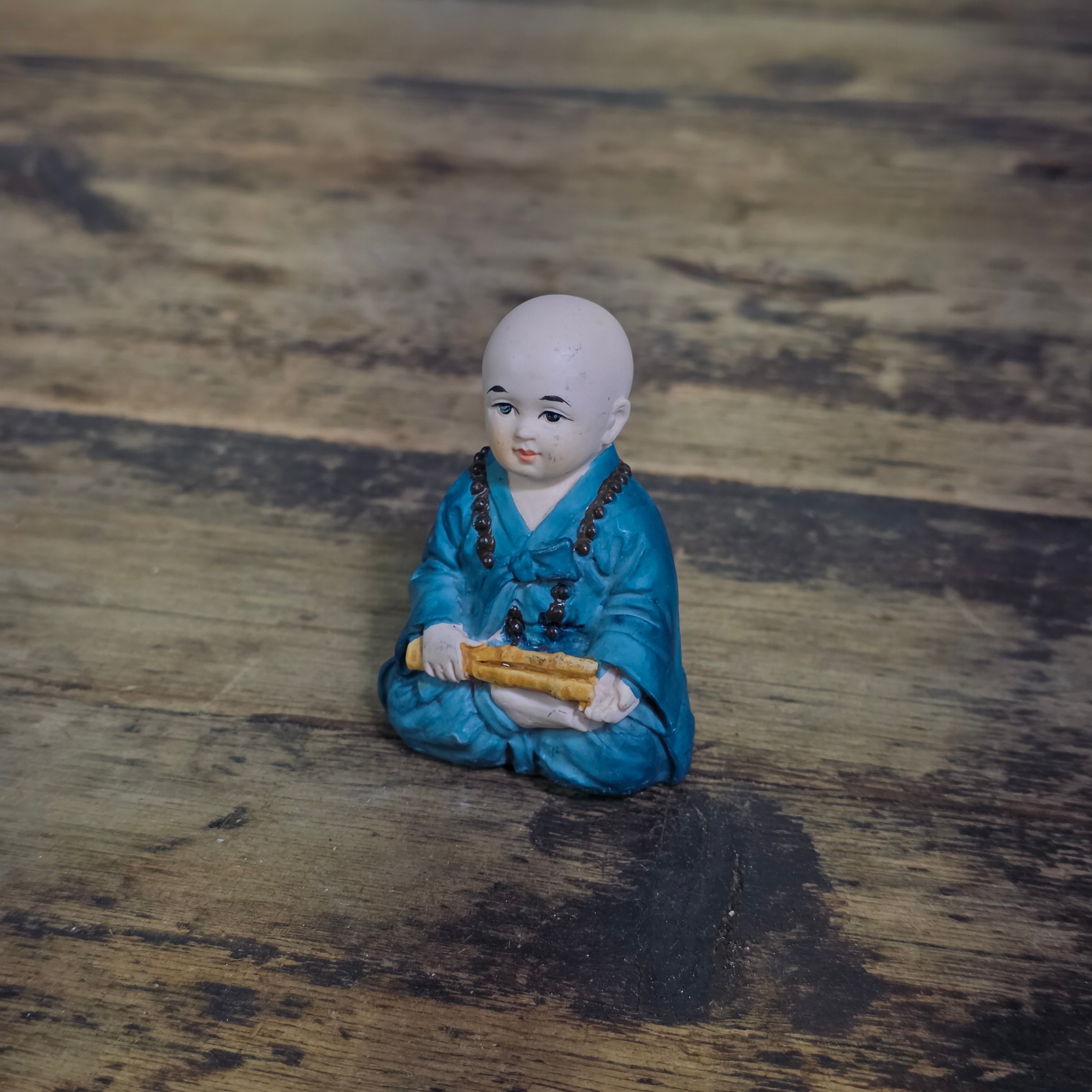 Korean Yejin Craft Baby Buddhist Monk Figurine Blue Resin Miniature Zen Statue