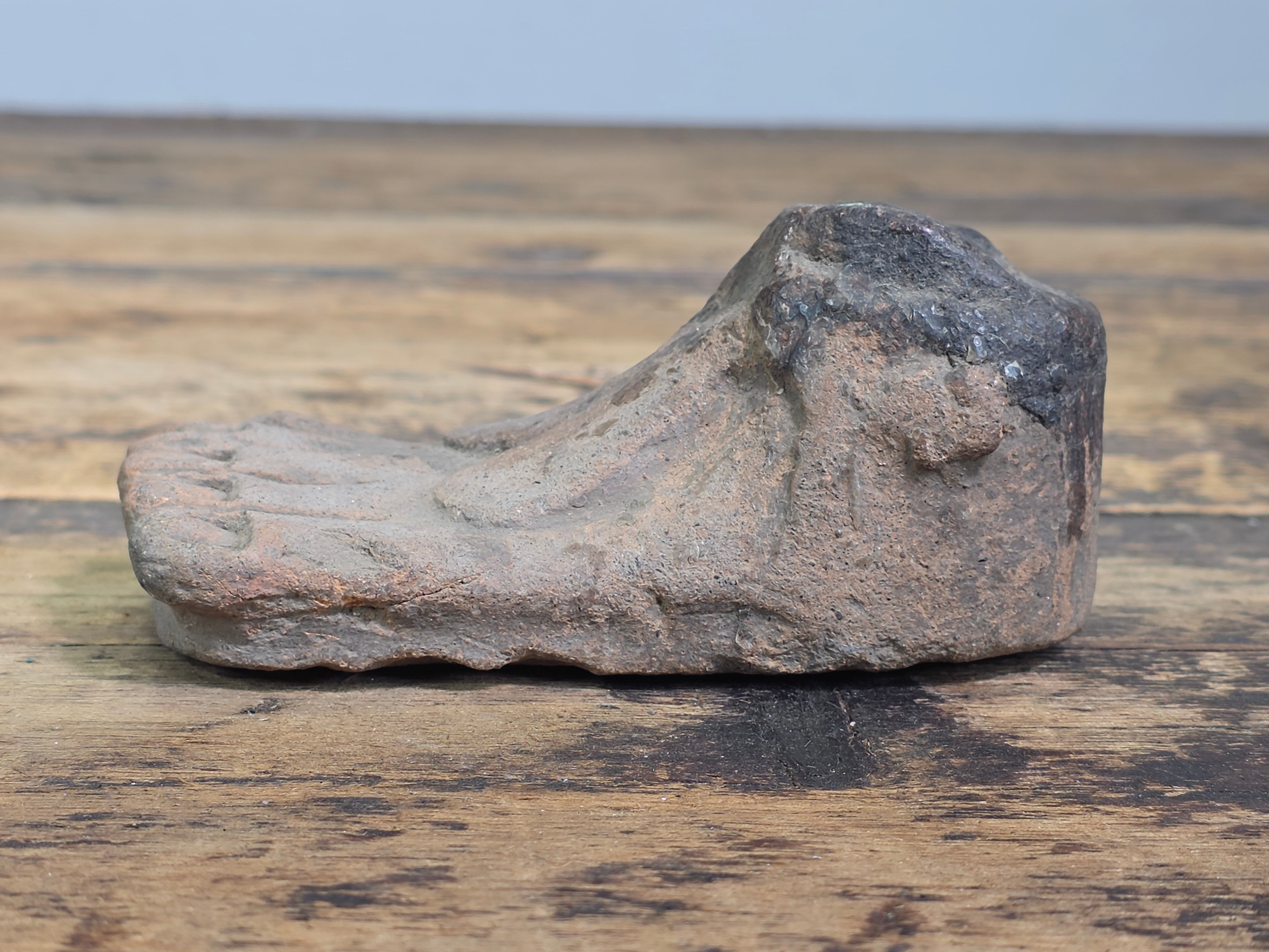 Antique Roman Etruscan Terracotta Votive Foot Altar Candle Holder Sandal Artifact
