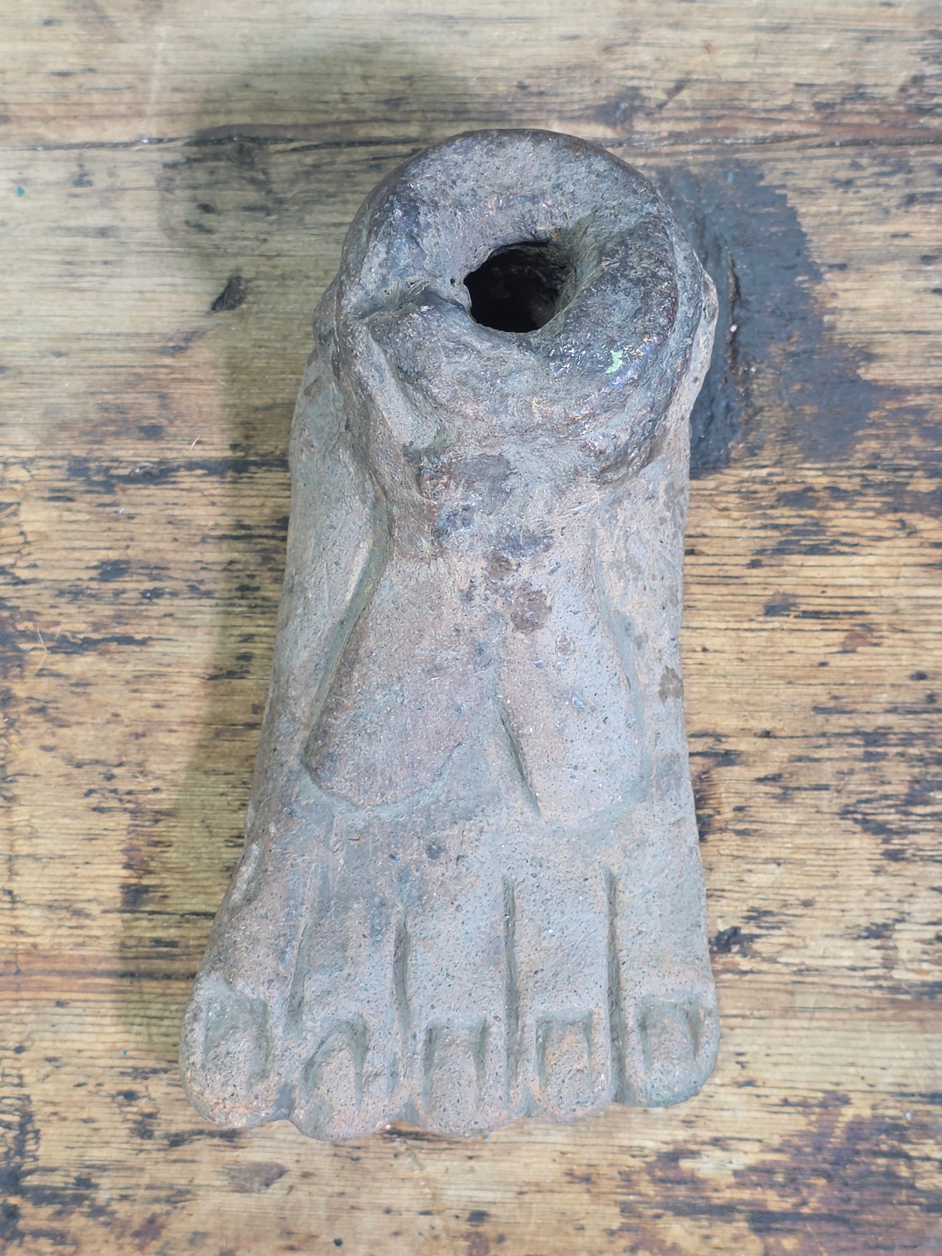 Antique Roman Etruscan Terracotta Votive Foot Altar Candle Holder Sandal Artifact