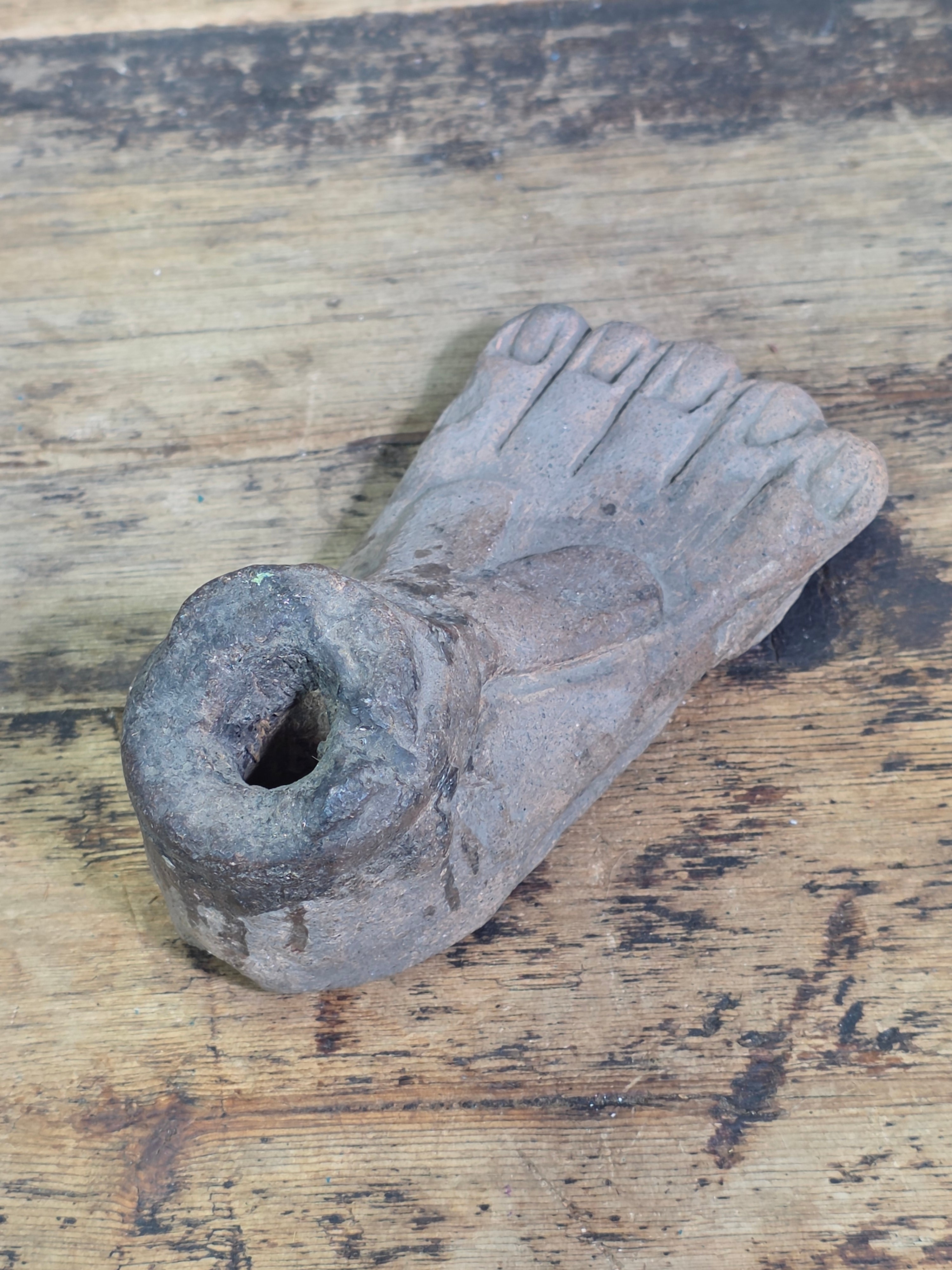 Antique Roman Etruscan Terracotta Votive Foot Altar Candle Holder Sandal Artifact