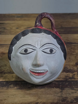 Vtg Mexican Tonala Pottery Face Head Coin Bank Mid Century Folk Art Burnished 6"