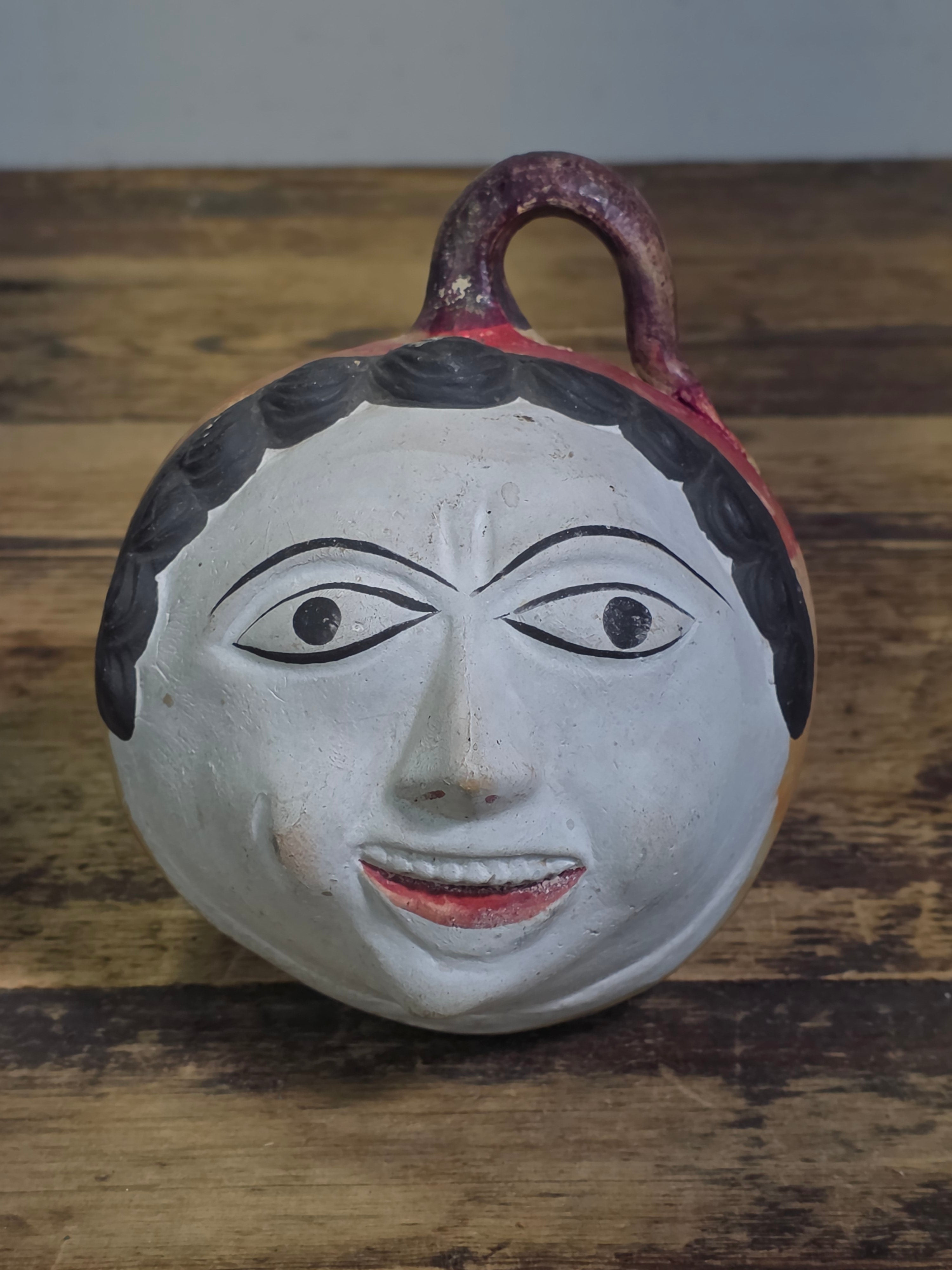 Vtg Mexican Tonala Pottery Face Head Coin Bank Mid Century Folk Art Burnished 6"