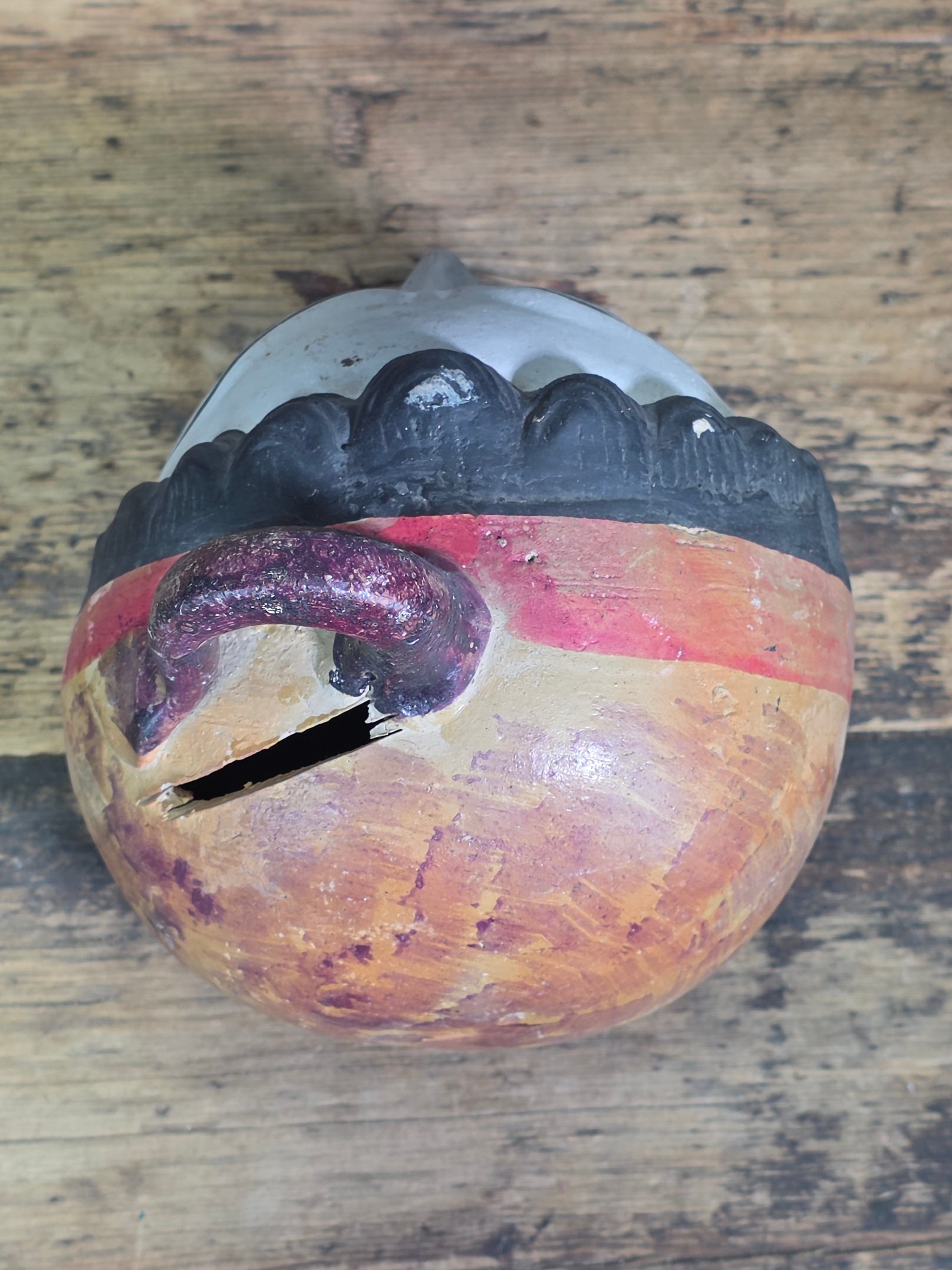 Vtg Mexican Tonala Pottery Face Head Coin Bank Mid Century Folk Art Burnished 6"