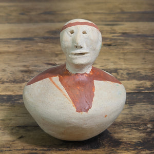 Vintage Mexican Folk Art Terracotta Clay Face Figurine Primitive Coin Bank 4"
