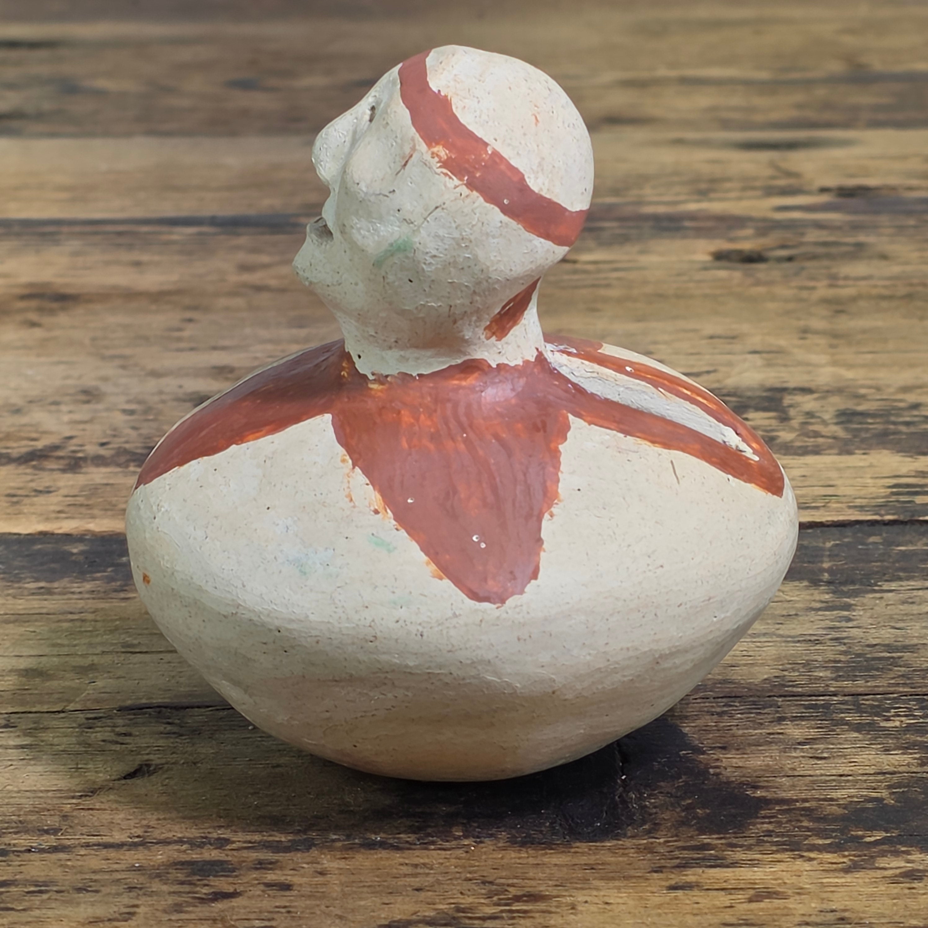 Vintage Mexican Folk Art Terracotta Clay Face Figurine Primitive Coin Bank 4"