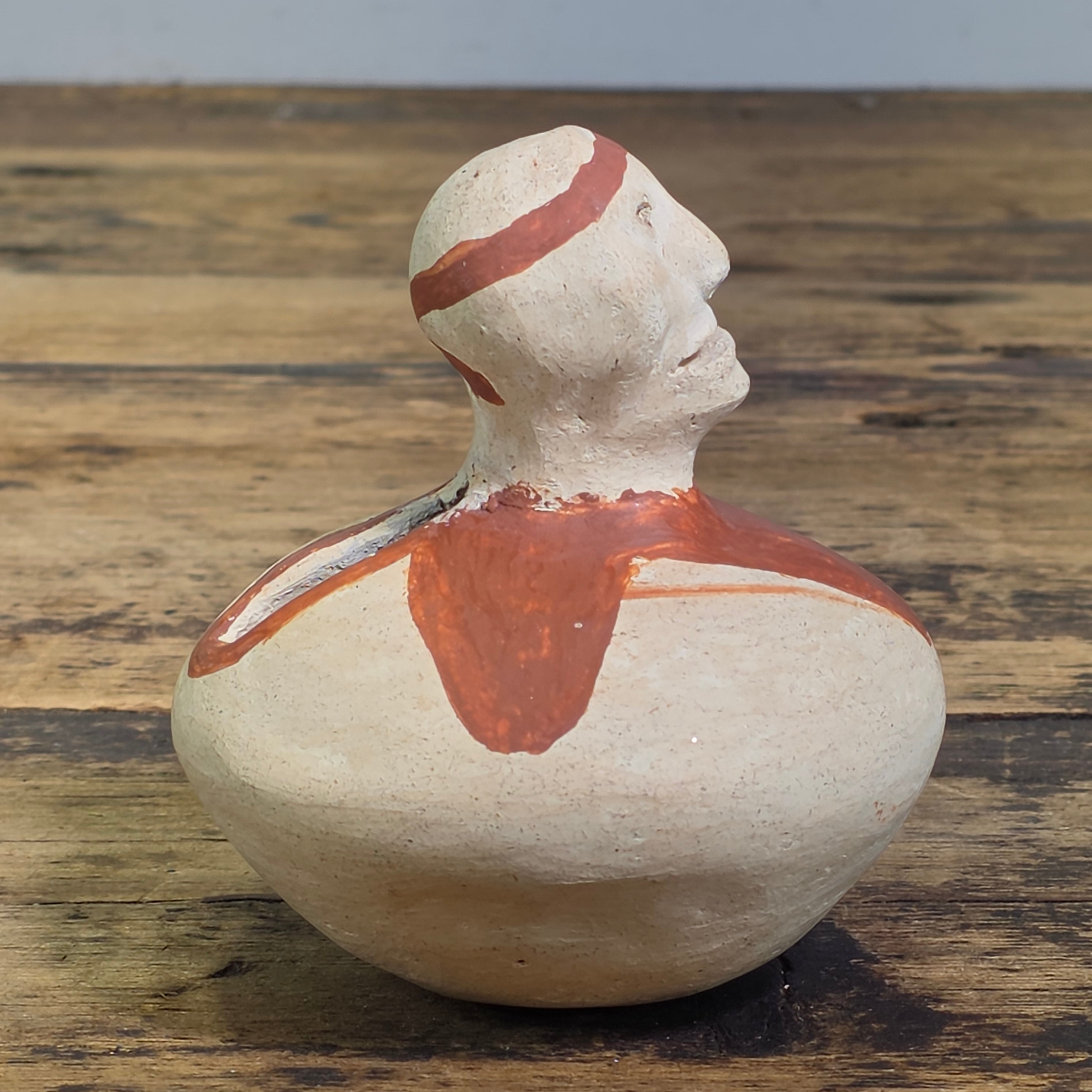 Vintage Mexican Folk Art Terracotta Clay Face Figurine Primitive Coin Bank 4"