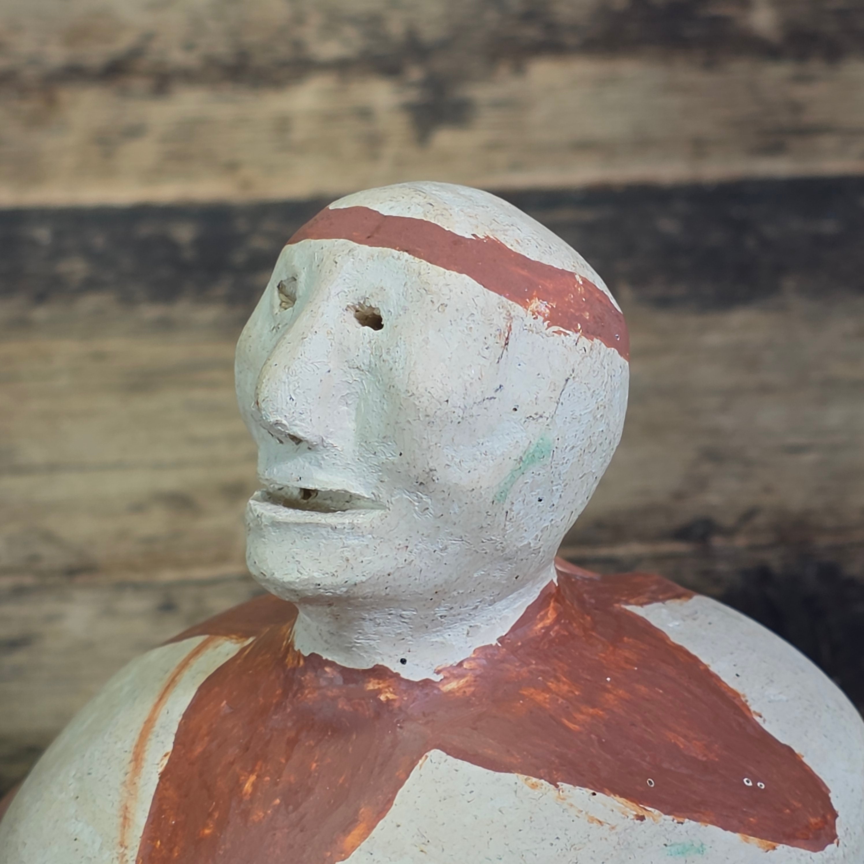 Vintage Mexican Folk Art Terracotta Clay Face Figurine Primitive Coin Bank 4"
