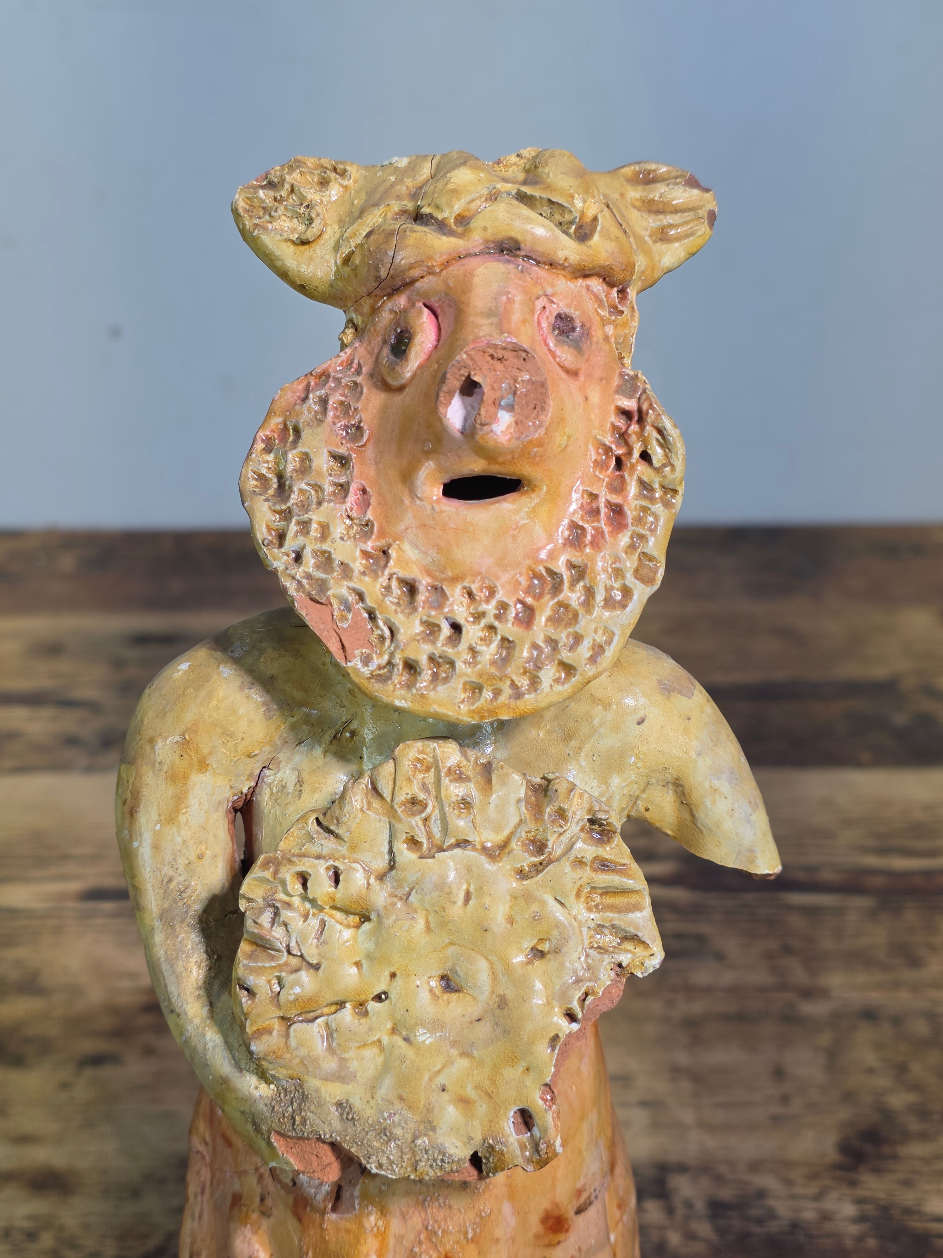 Vintage Ocumicho Michoacan Mexican Folk Art Face Coin Bank Terracotta MC 12"