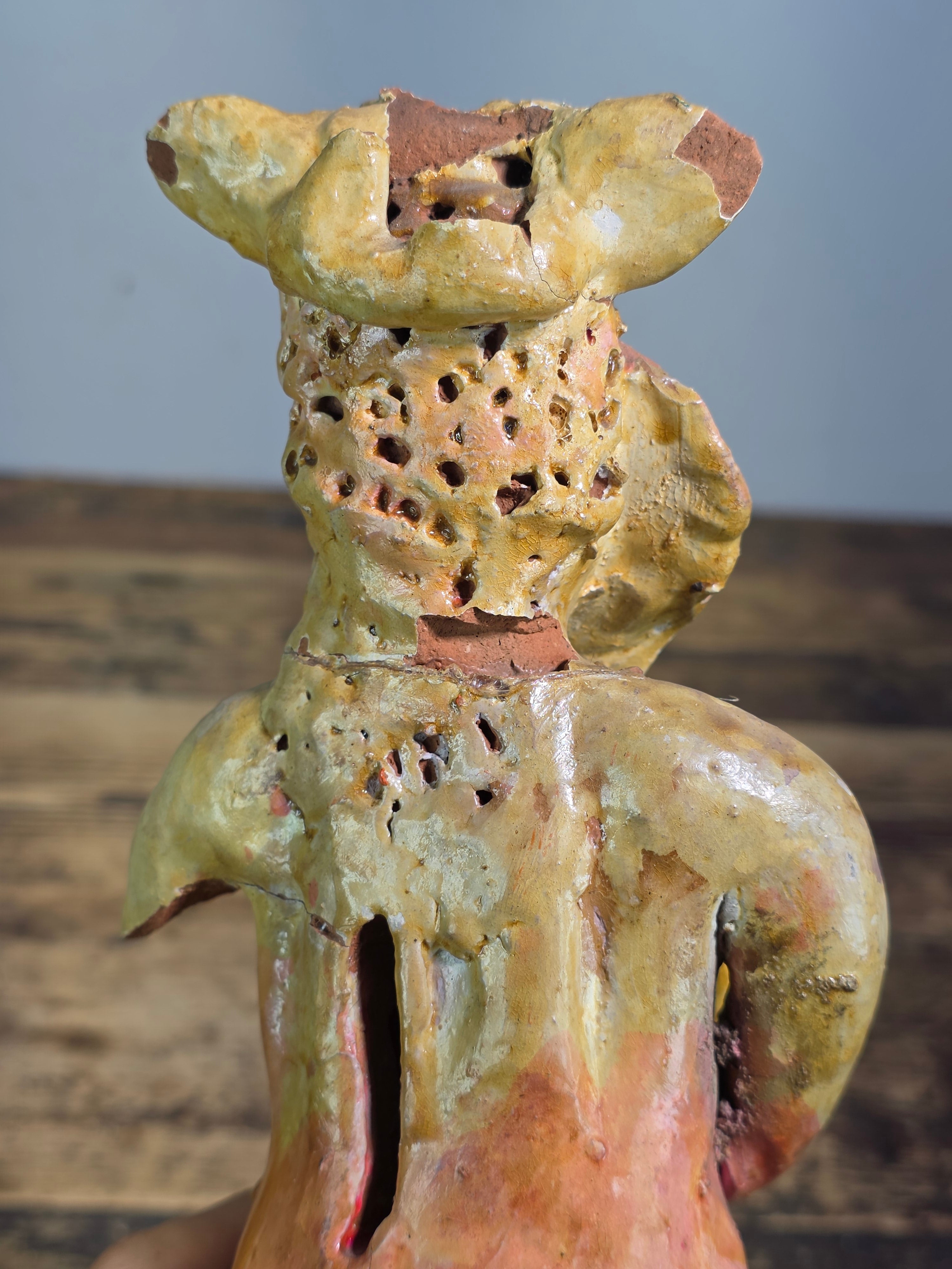 Vintage Ocumicho Michoacan Mexican Folk Art Face Coin Bank Terracotta MC 12"