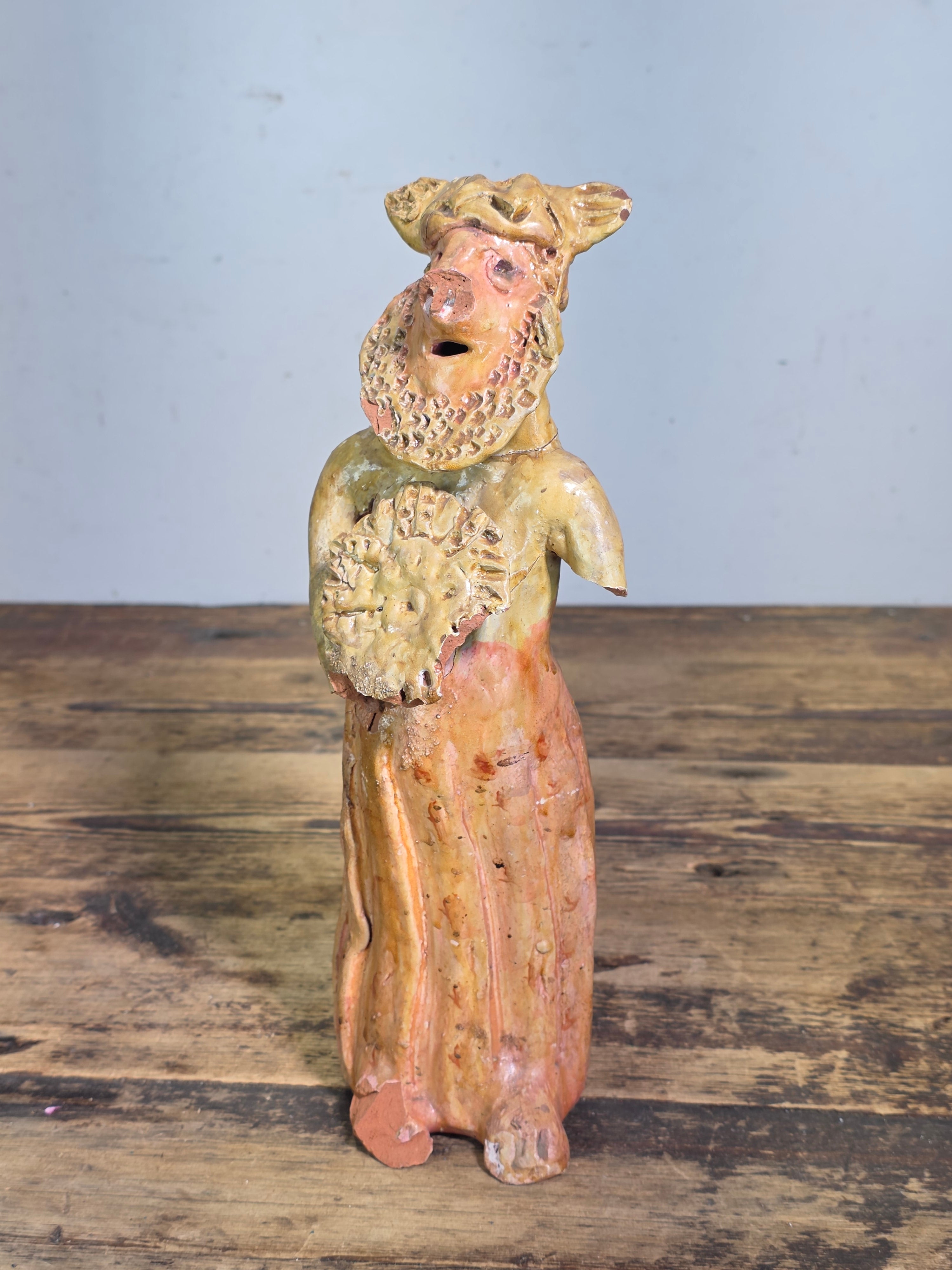 Vintage Ocumicho Michoacan Mexican Folk Art Face Coin Bank Terracotta MC 12"