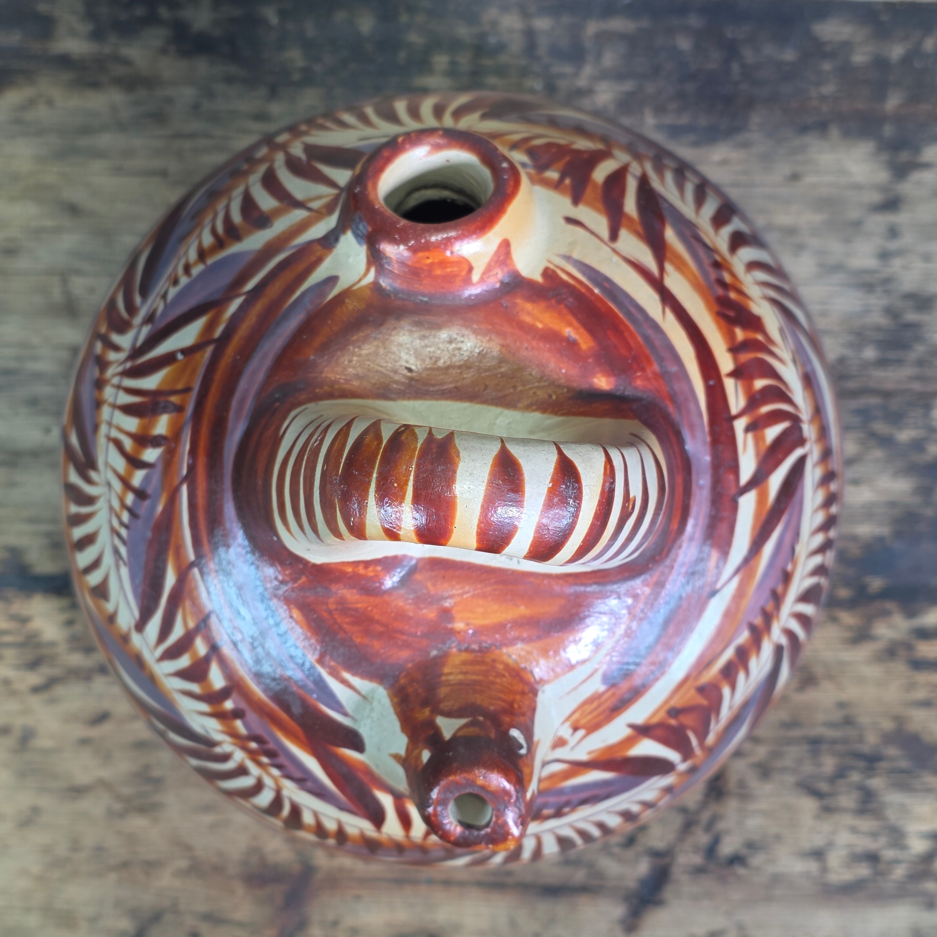Vintage Mexican Tonala Pottery Water Jug Cantaro Double Spout Terracotta Clay 6"