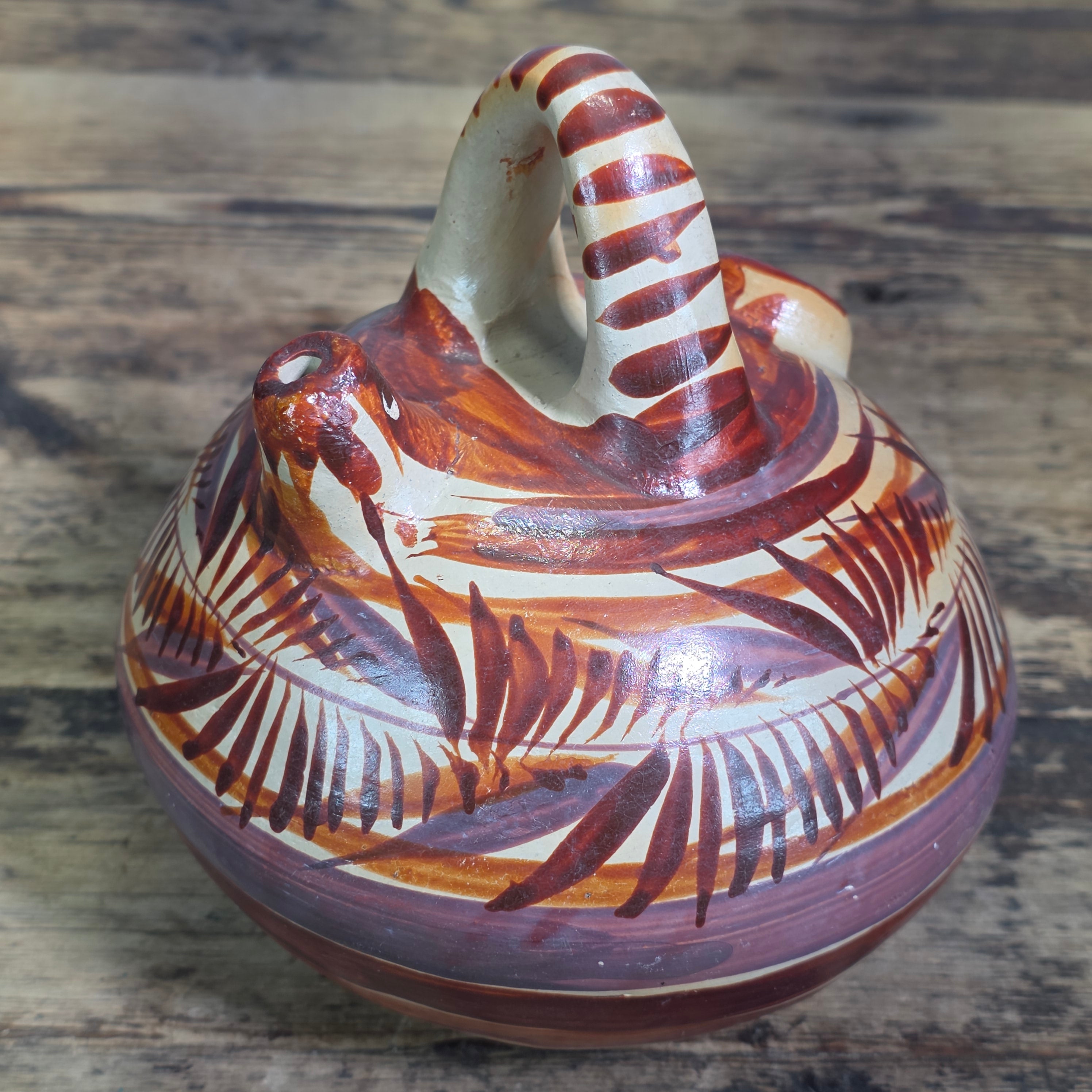 Vintage Mexican Tonala Pottery Water Jug Cantaro Double Spout Terracotta Clay 6"