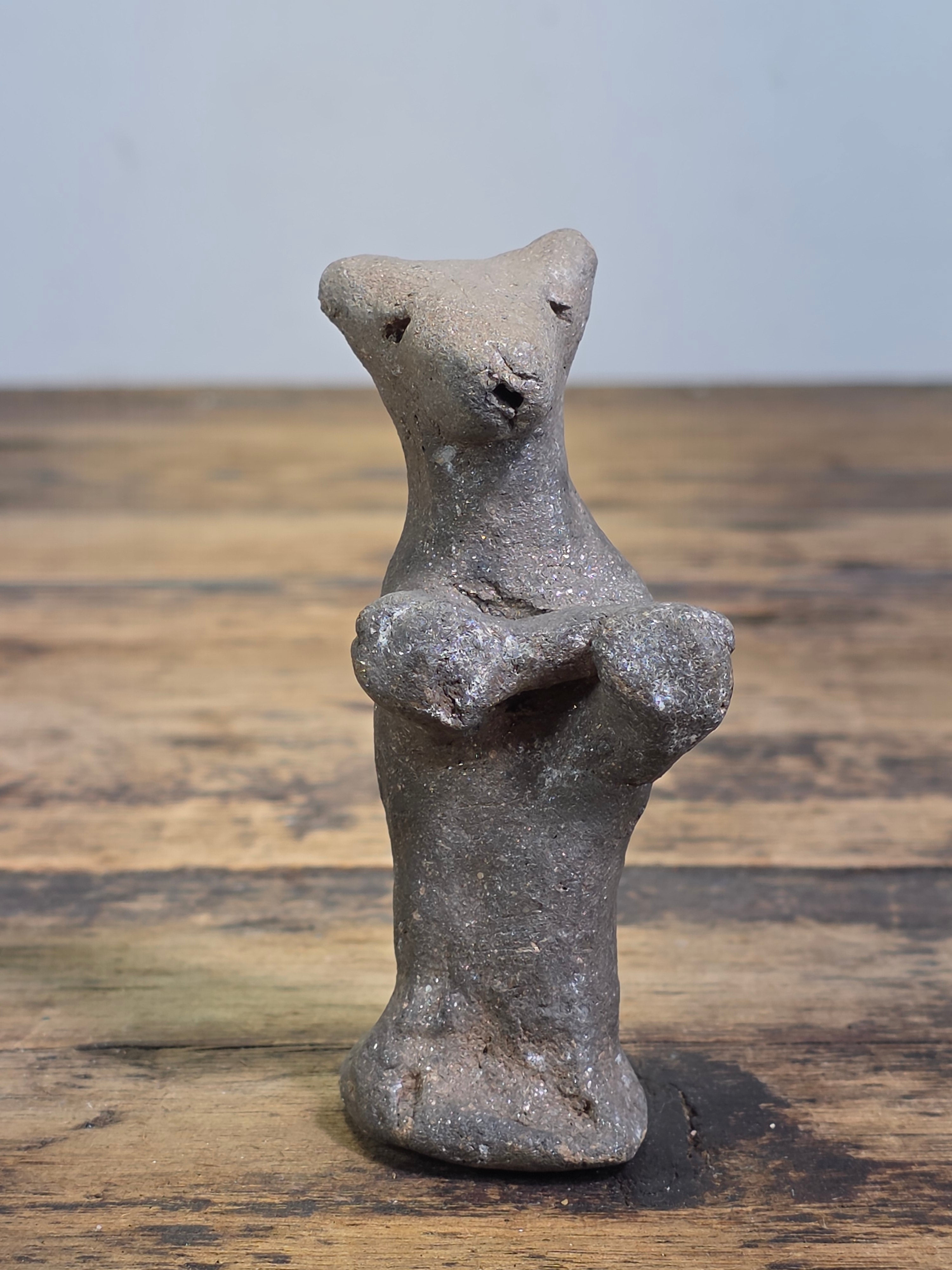 Vintage Micaceous Clay Pottery Bear Figurine Primitive Folk Art Effigy Animal