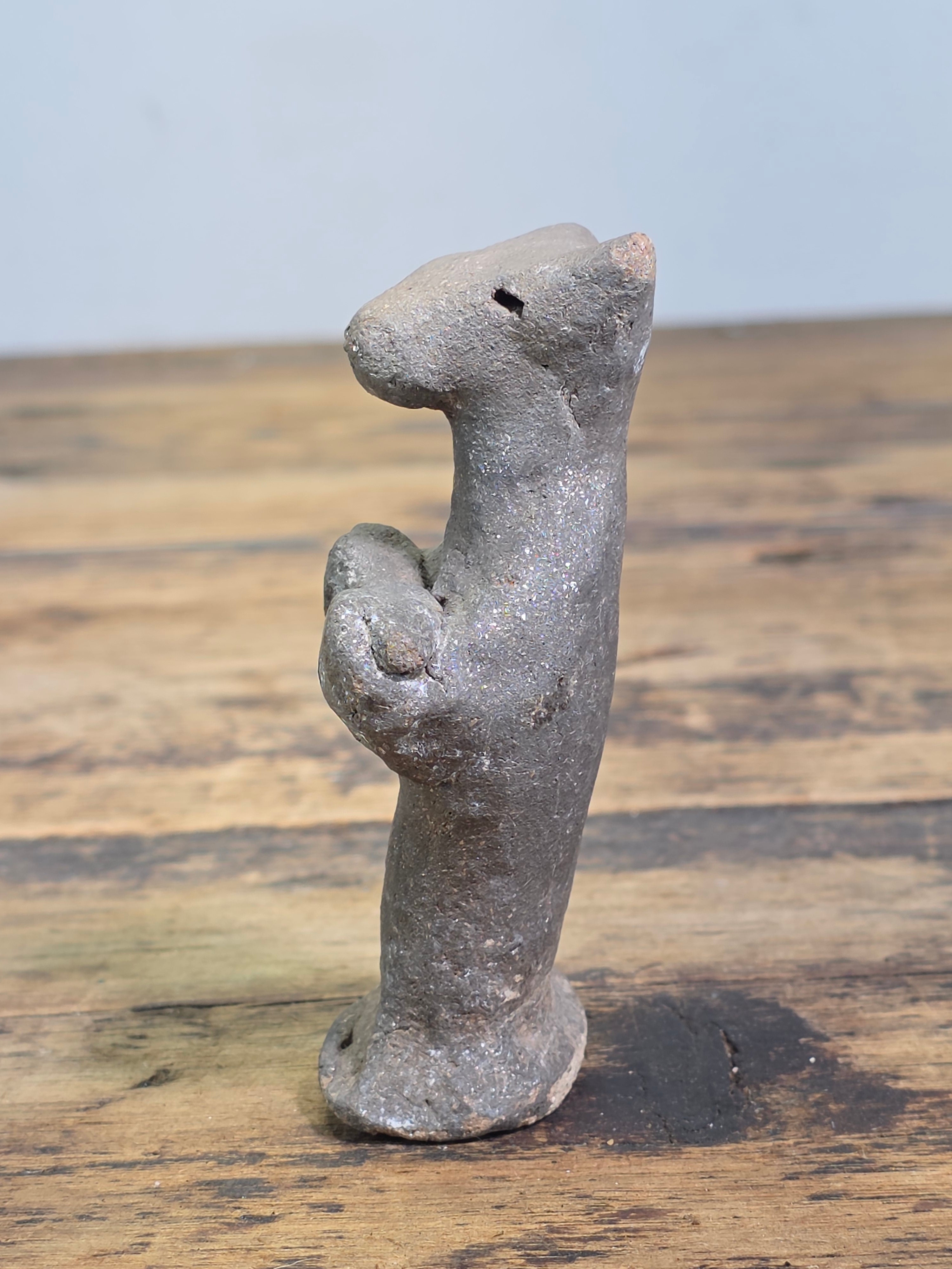 Vintage Micaceous Clay Pottery Bear Figurine Primitive Folk Art Effigy Animal