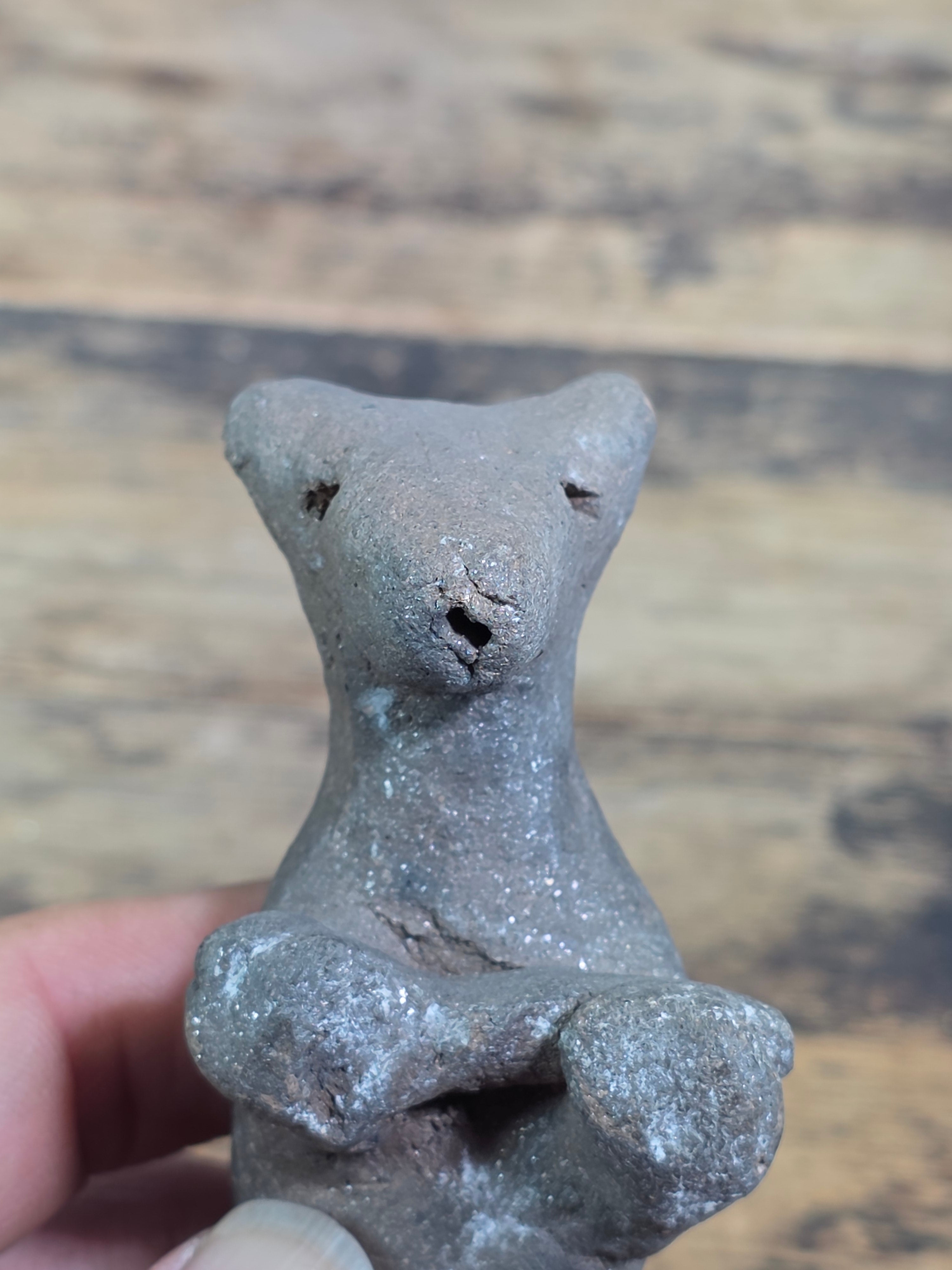 Vintage Micaceous Clay Pottery Bear Figurine Primitive Folk Art Effigy Animal