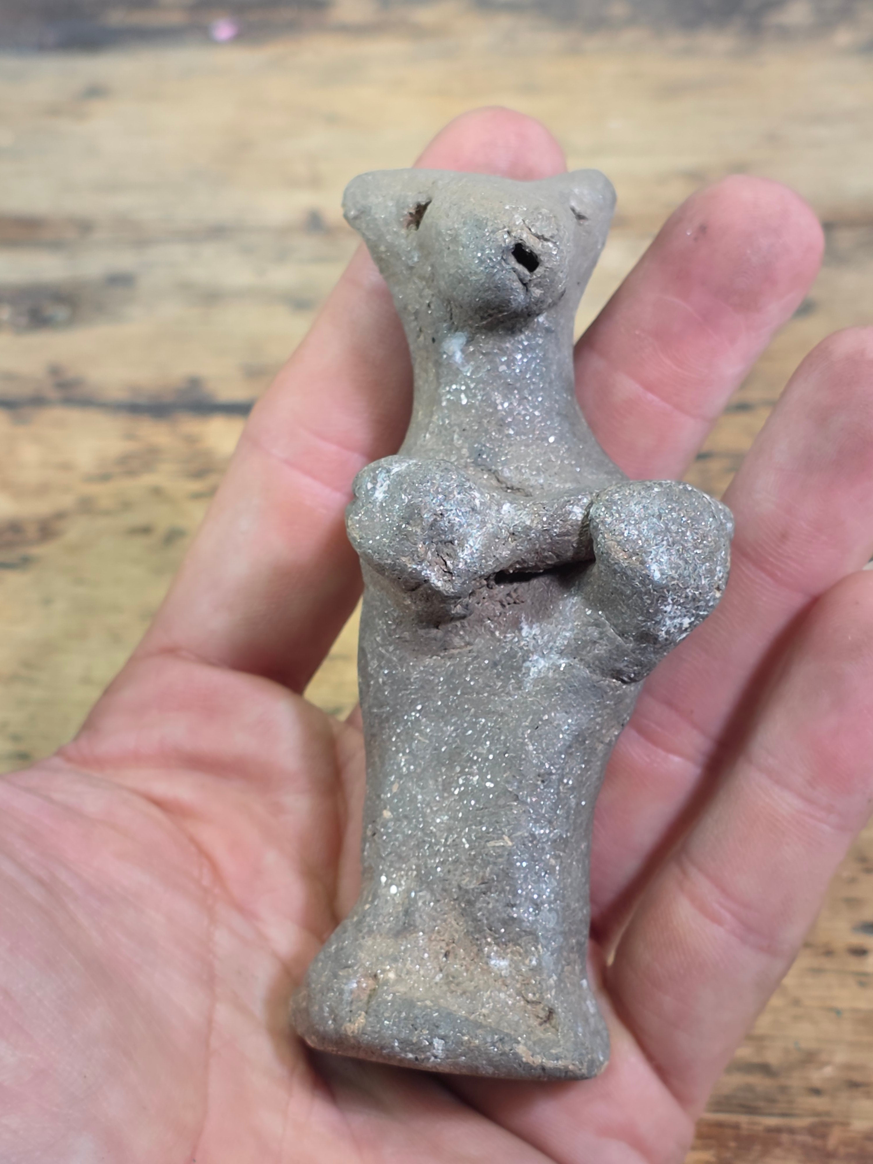 Vintage Micaceous Clay Pottery Bear Figurine Primitive Folk Art Effigy Animal