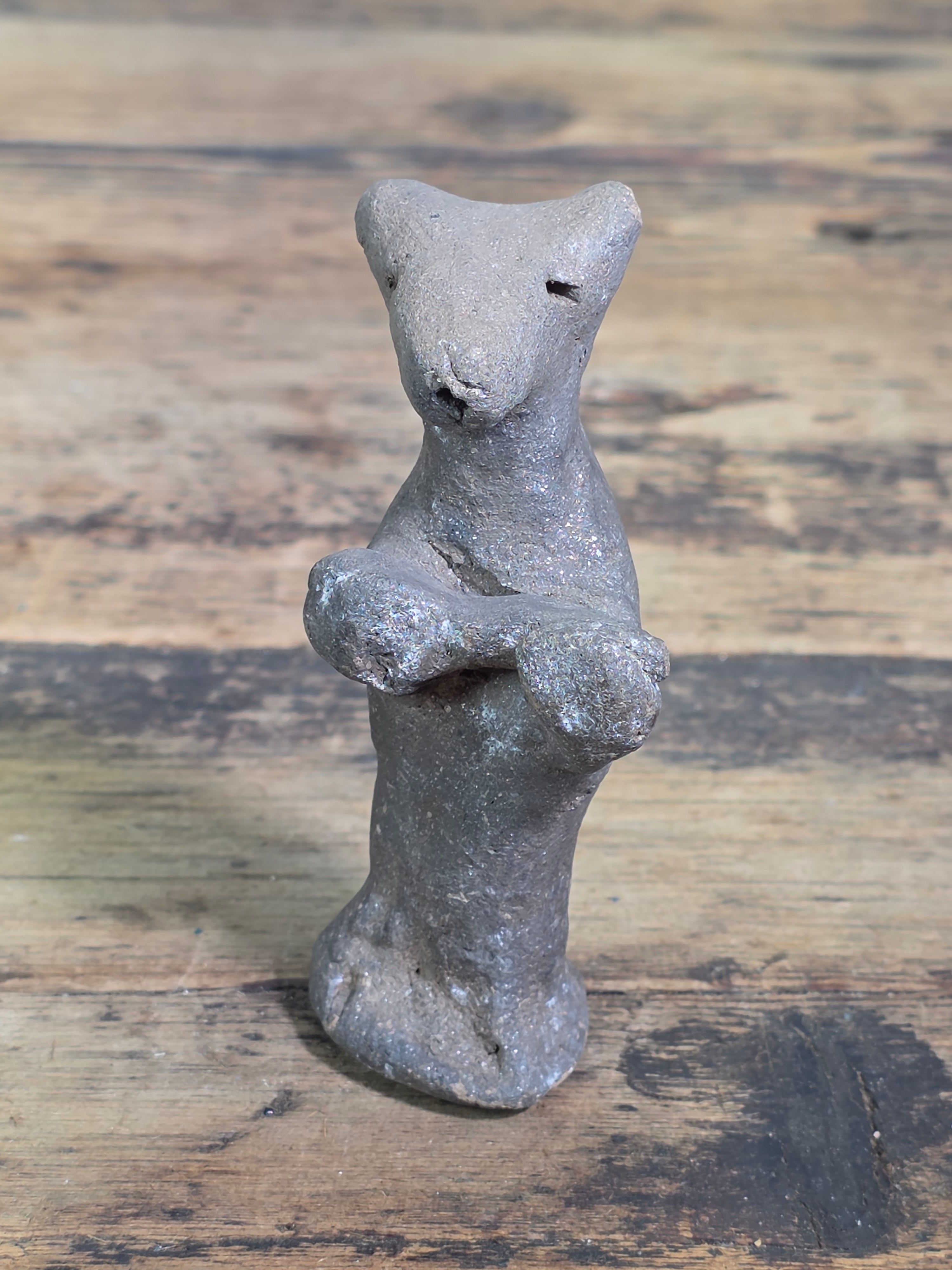 Vintage Micaceous Clay Pottery Bear Figurine Primitive Folk Art Effigy Animal