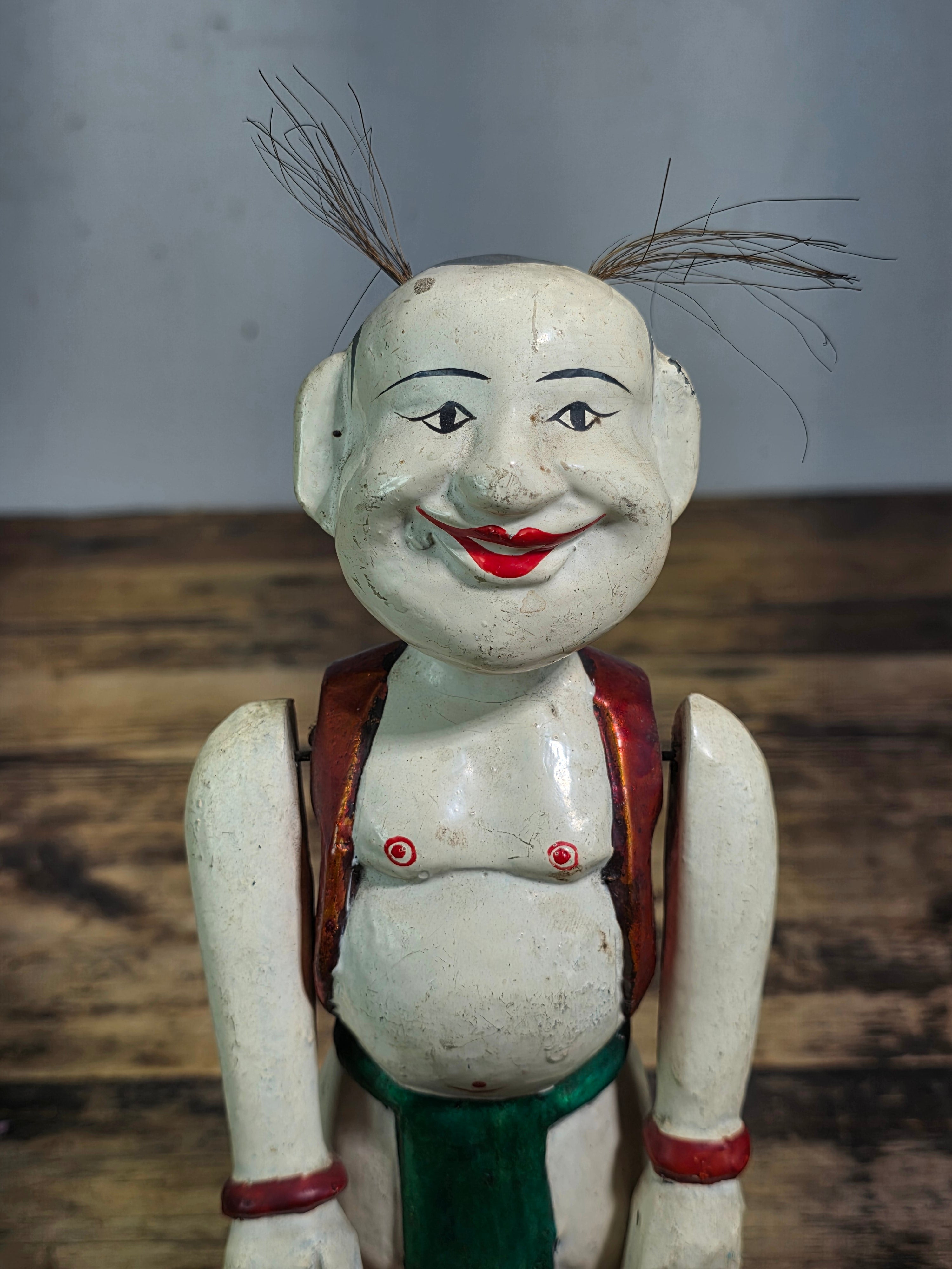 Vintage Vietnamese Water Puppet Chu Teu Wooden Carved Animated Toy Folk Art 9"