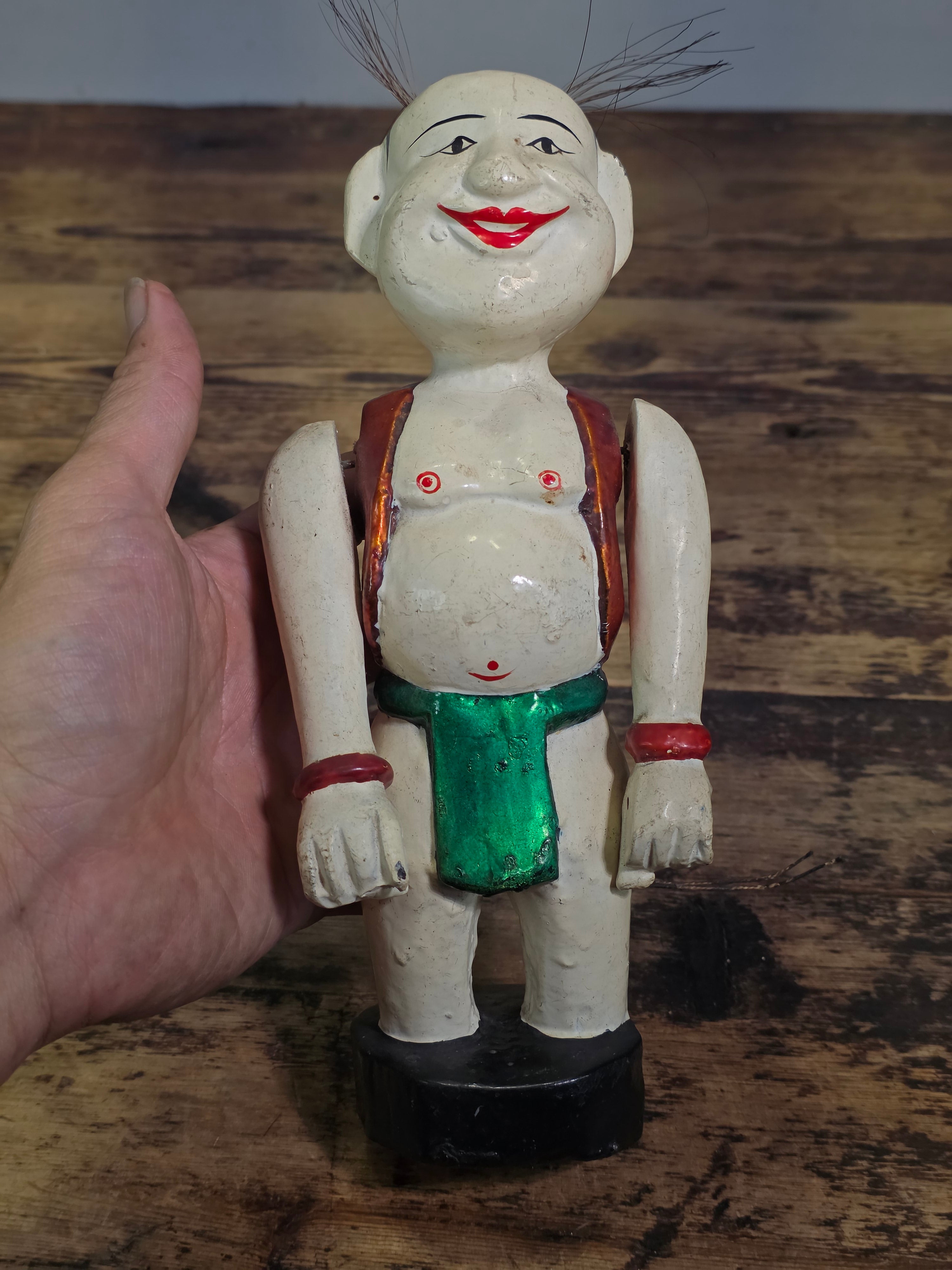 Vintage Vietnamese Water Puppet Chu Teu Wooden Carved Animated Toy Folk Art 9"