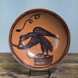 Vintage Mexican Folk Art Pottery Redware Terracotta Bowl Eagle Snake Mexico Coat