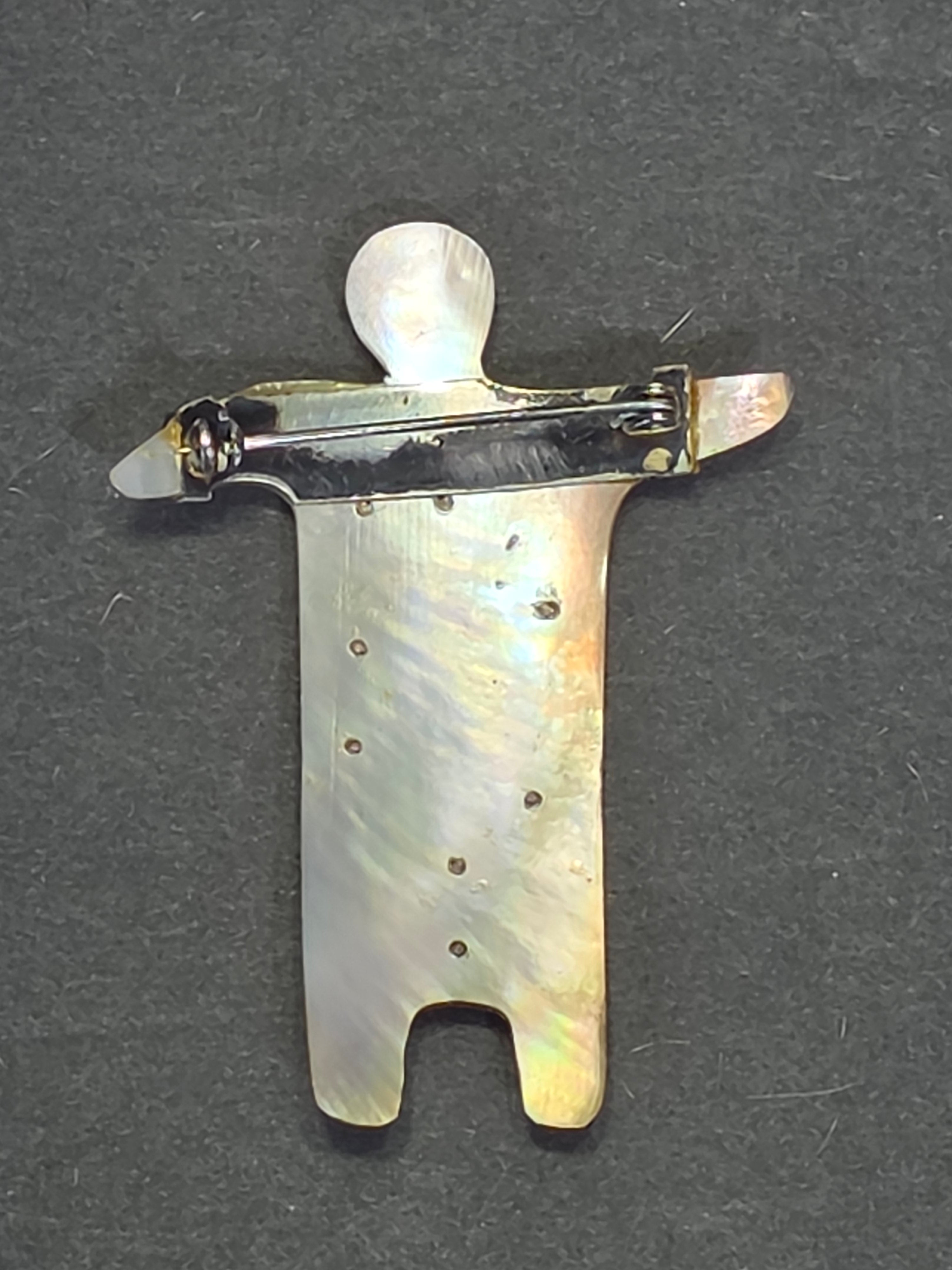 Vintage Zealandia Style 925 Sterling Silver Mother of Pearl Tribal Man Brooch