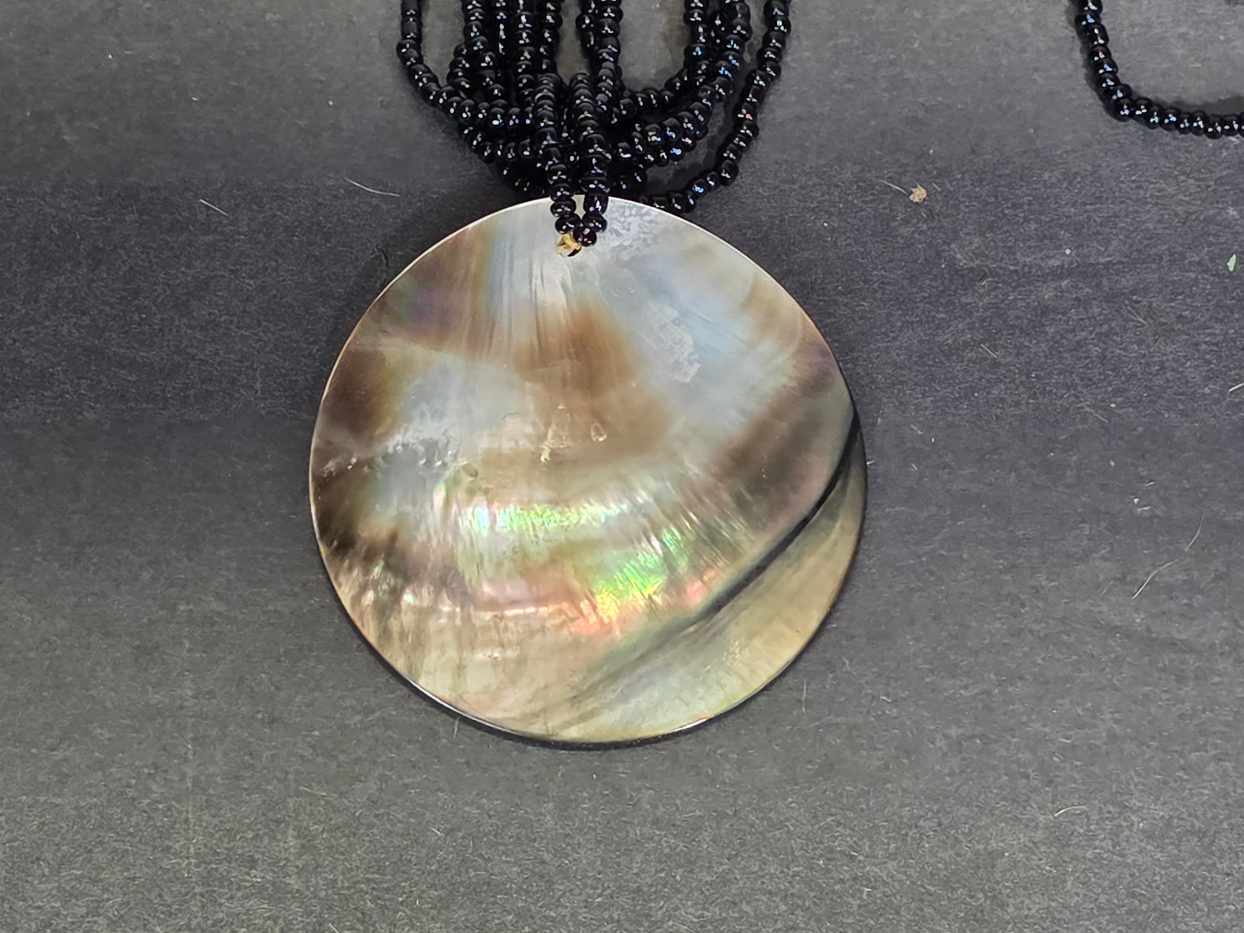 Island Sense Black Mother of Pearl Shell Necklace Multi Strand Seed Bead Hawaii